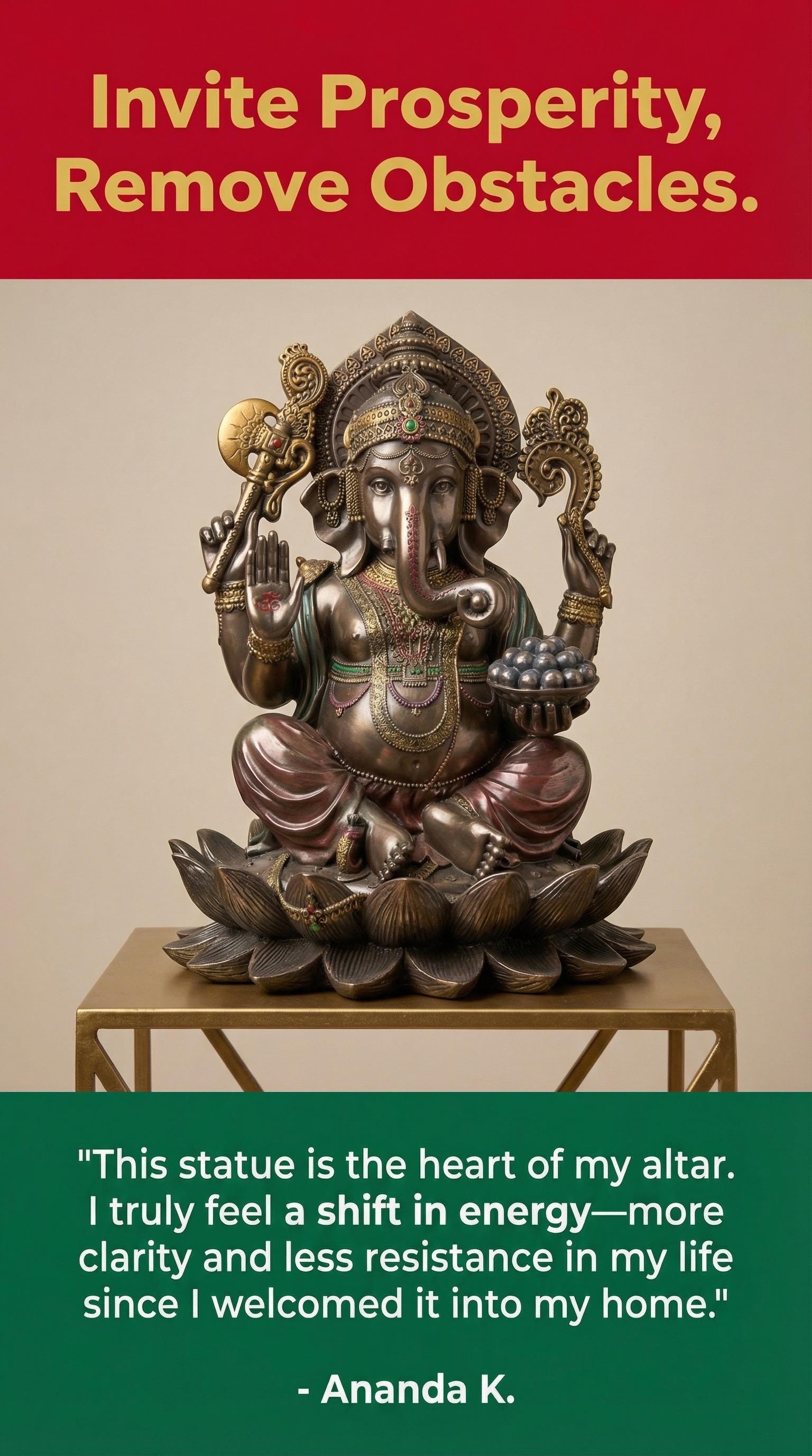 Ganesha Statue | Bronze Cast Resin, Lotus Base, Hindu Altar Decor