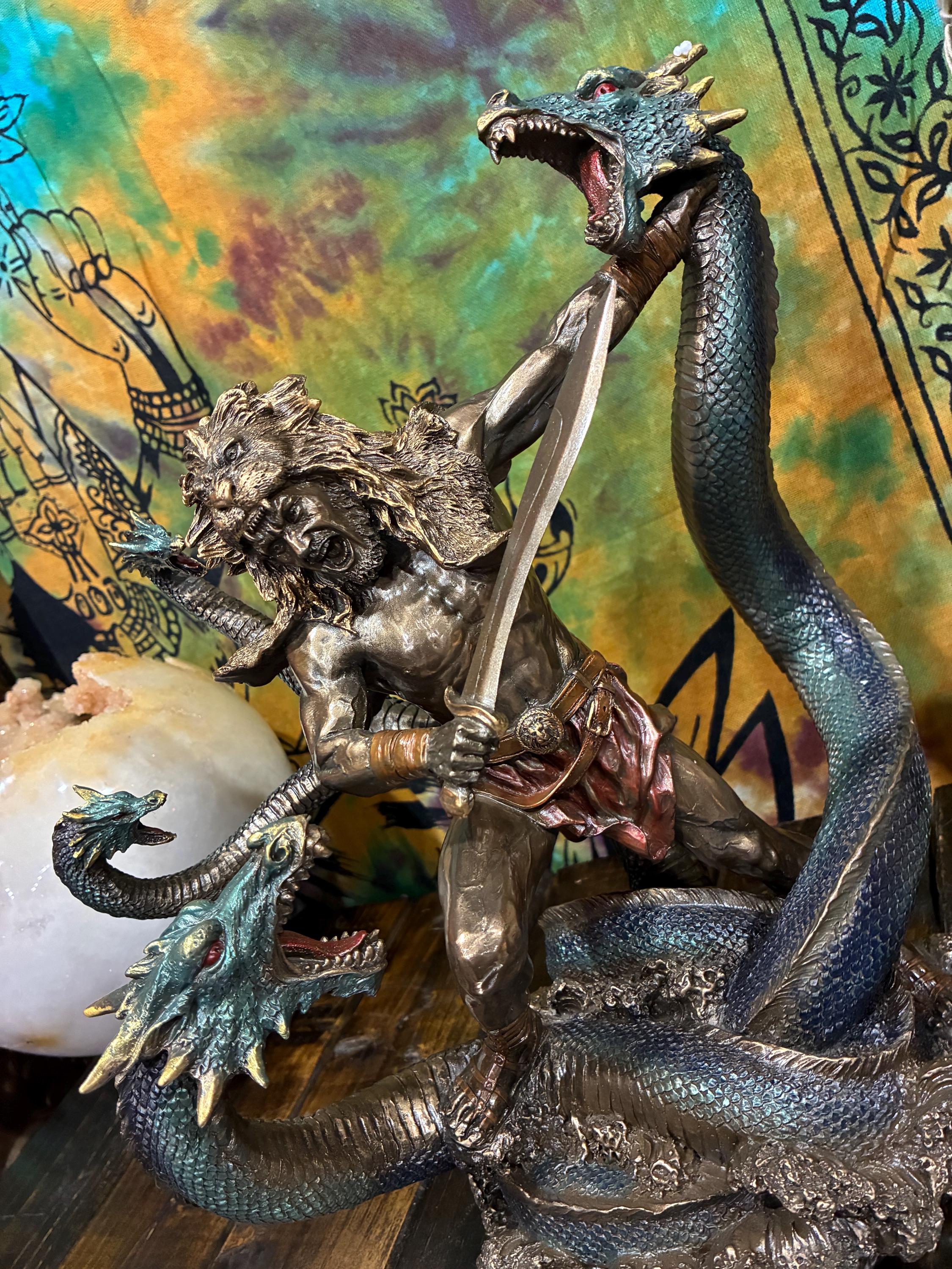 Hercules Statue 12 1/2 Inch | Greek Mythology Decor | Hercules vs Hydra Figurine | Heracles Statue | Strength Courage Gift