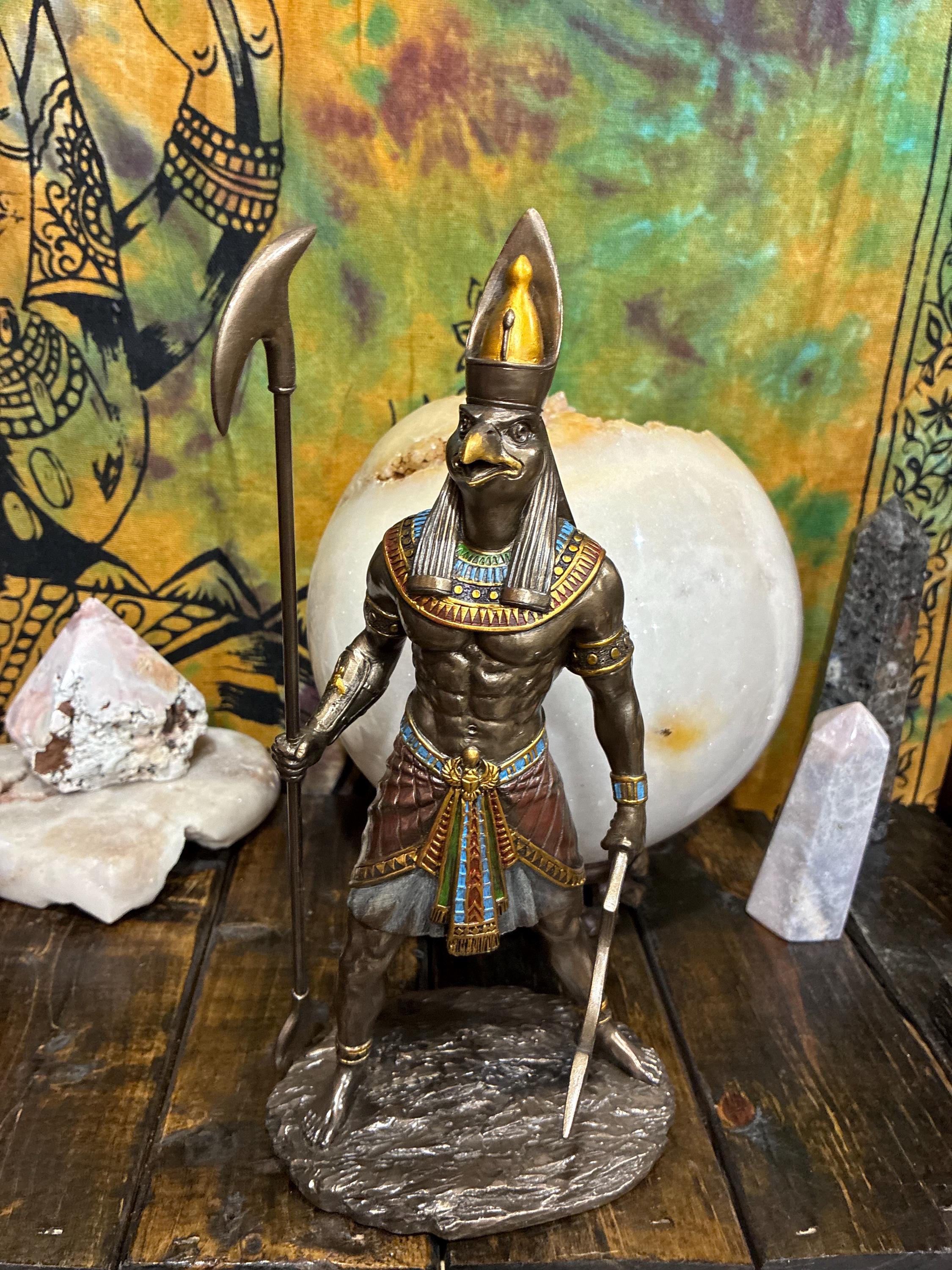 Horus Statue | 10.5" Egyptian Falcon God, Bronze Finish Altar Decor