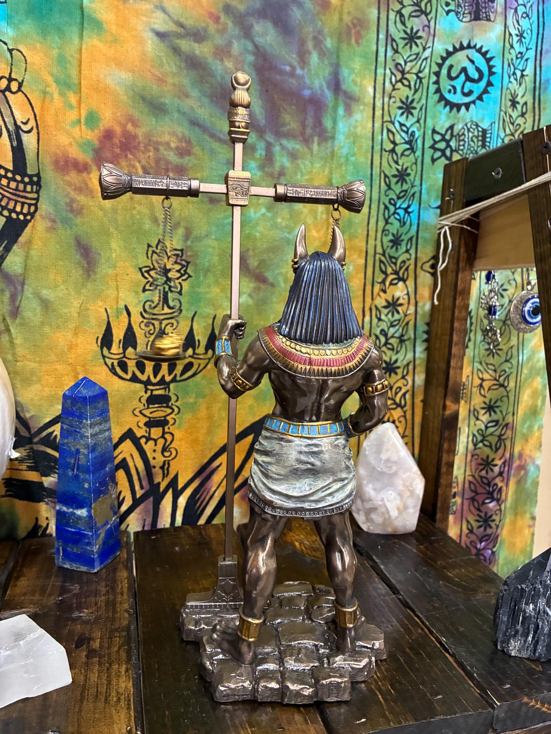 Bronze Cast Resin Anubis Statue | 13" Egyptian God Figurine, Guardian Altar Decor