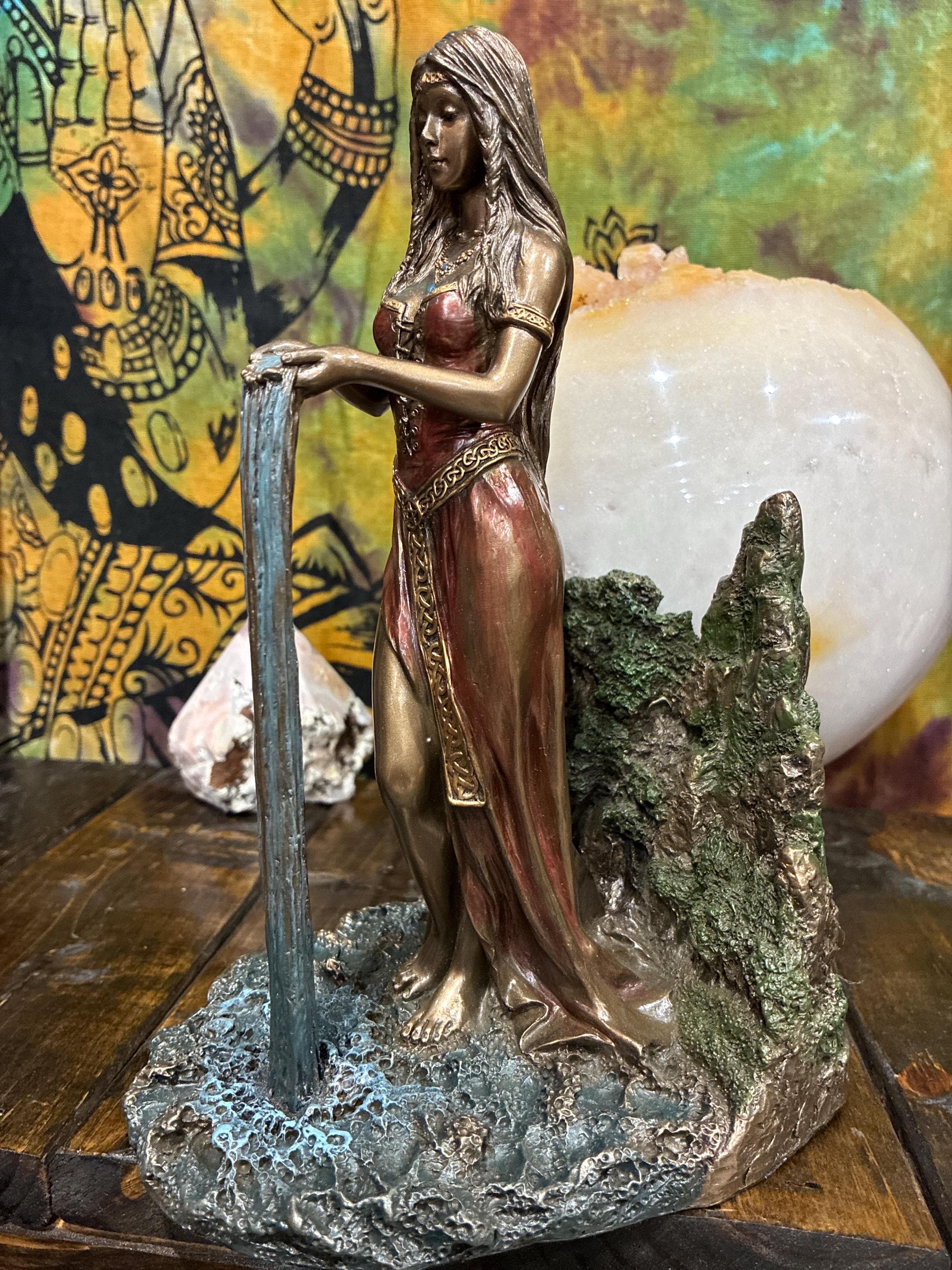Danu Statue 9 1/8" | Celtic Mother Goddess of Water, Abundance | Bronze Resin Altar Decor