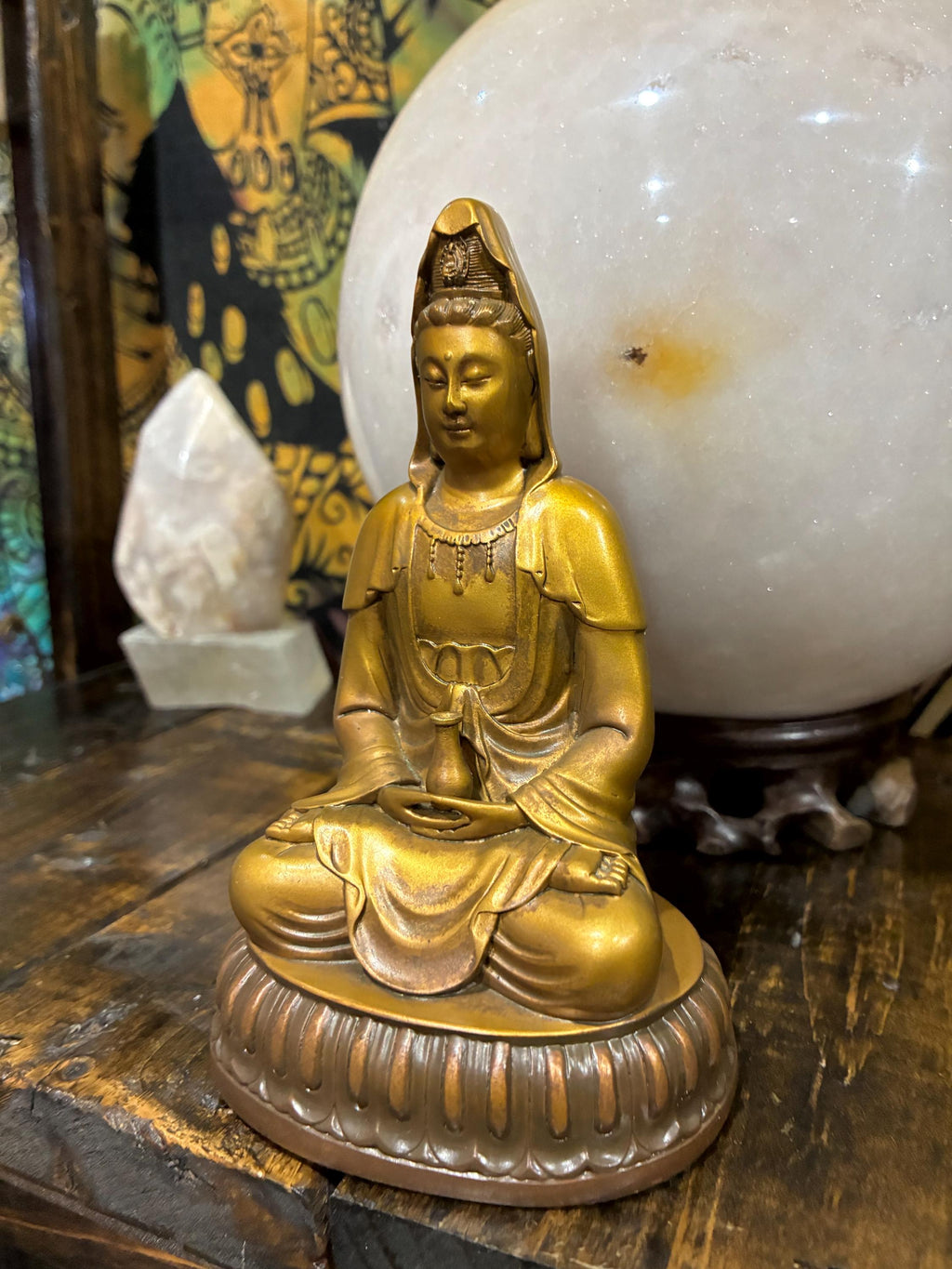 Golden Quan Yin Statue – Goddess of Mercy, Compassion, Peace Altar Decor