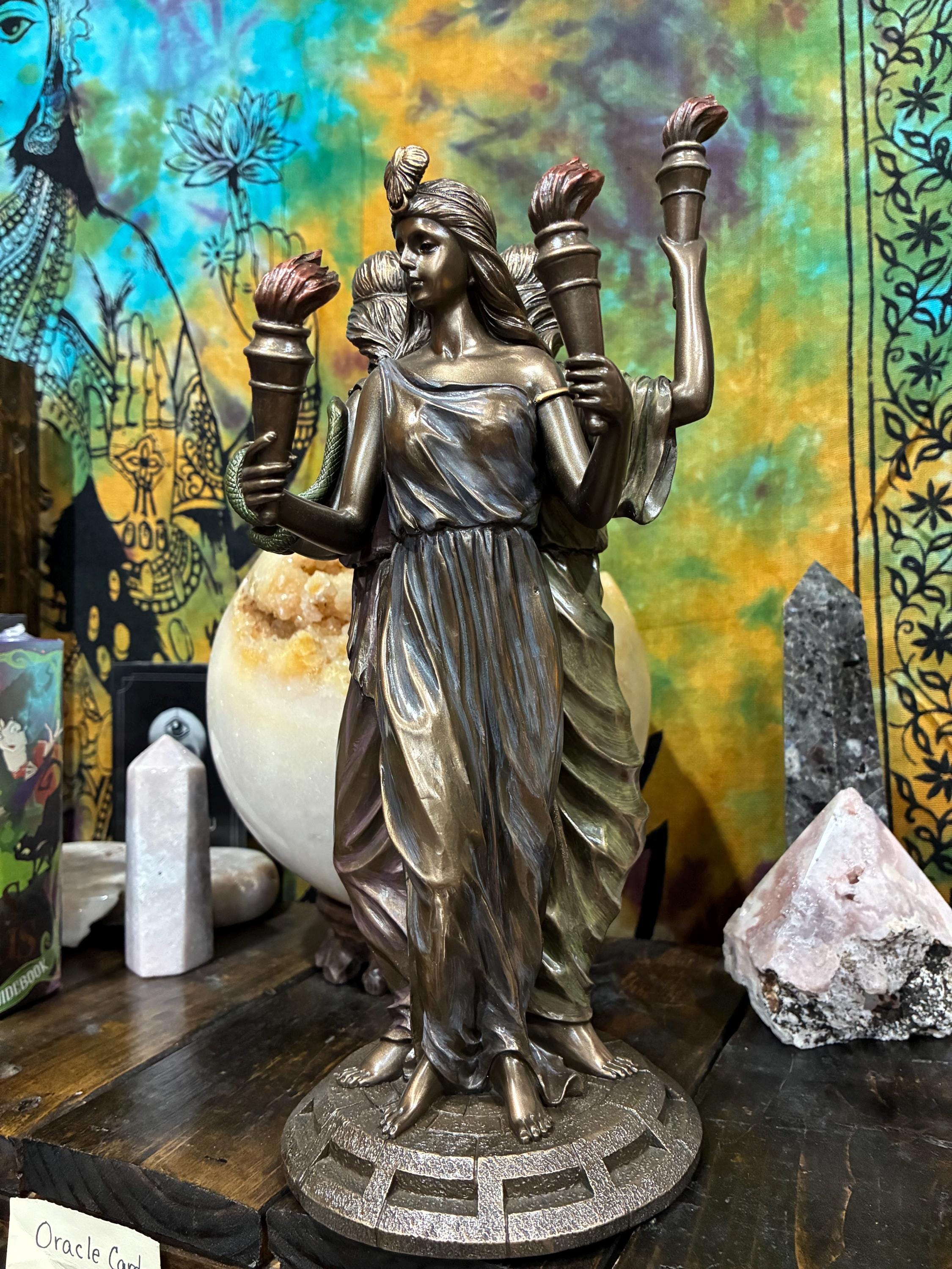 Triple Hecate Statue - Bronze Pagan Altar Decor, Witchcraft Gift