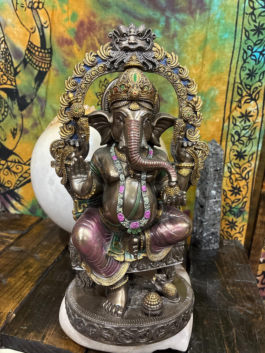 Ganesha Statue | Bronze Cast Resin, Lotus Base, Hindu Altar Decor