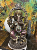 Ganesha Statue | Bronze Cast Resin, Lotus Base, Hindu Altar Decor