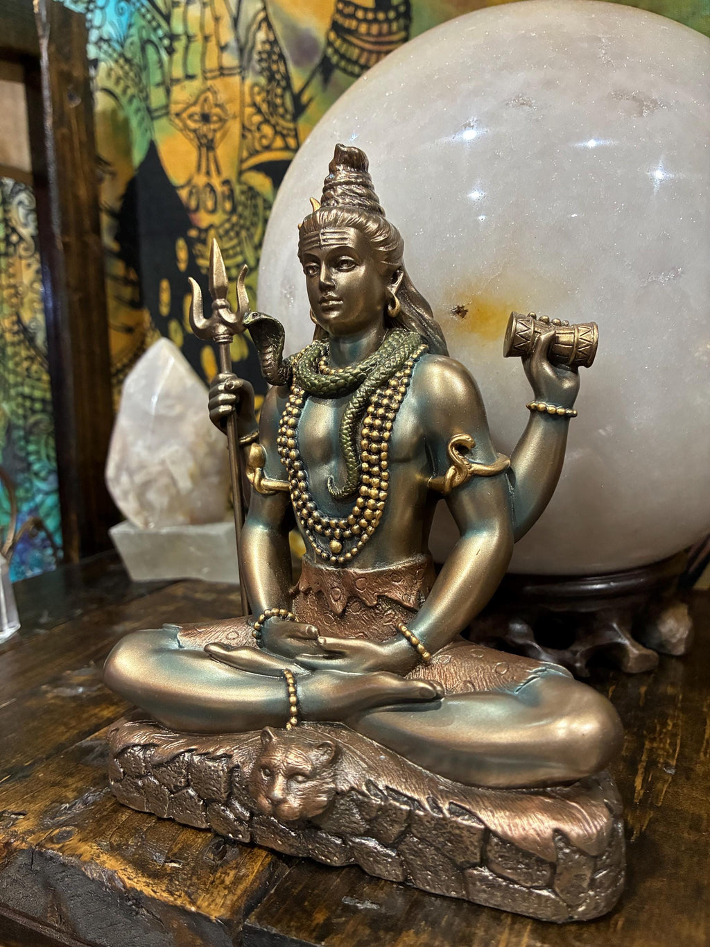 Shiva Statue — 6 1/4” (Meditation Pose) | Hindu Deity Altar Decor | Trident + Drum |