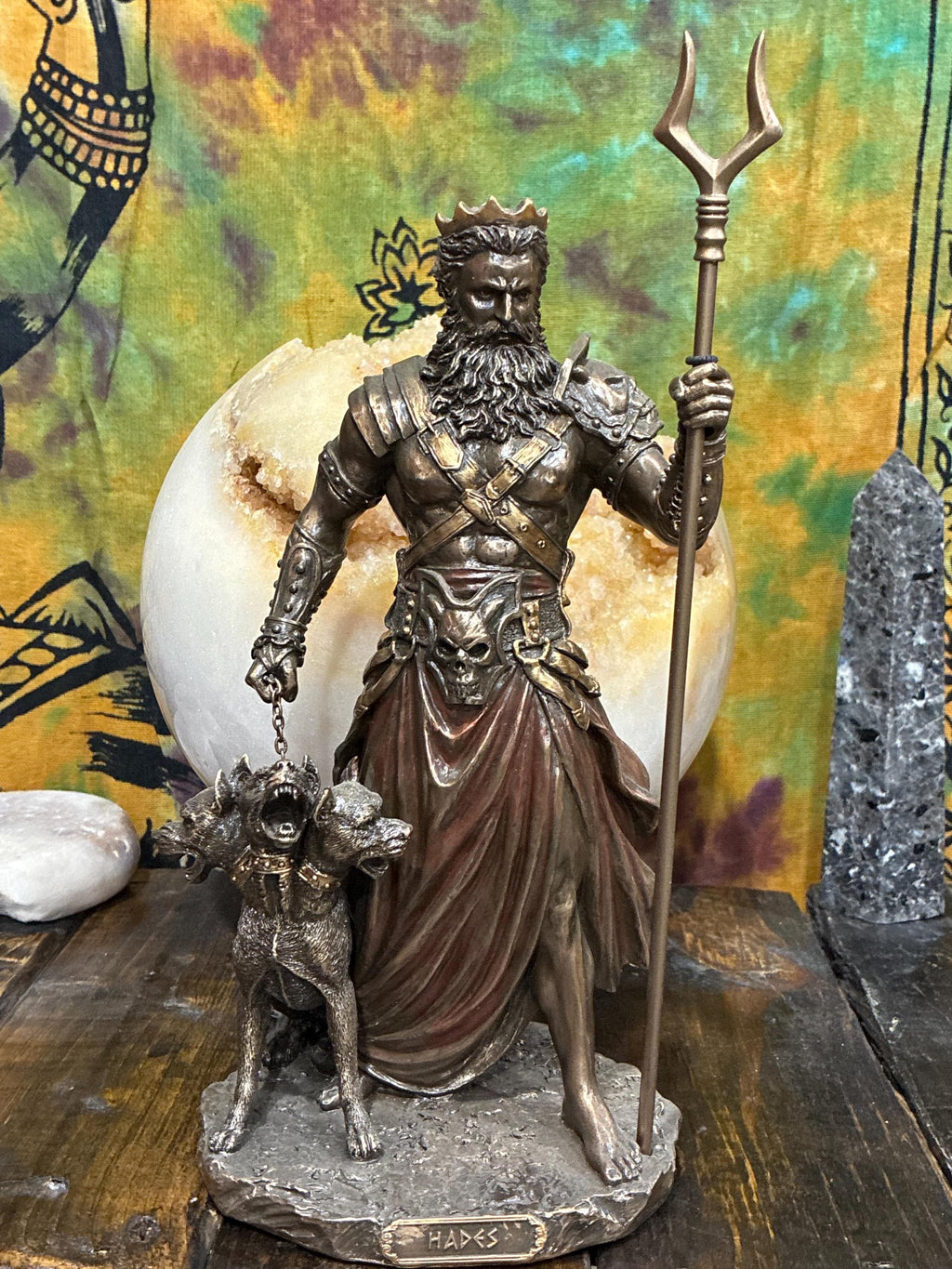 Hades Statue | Bronze Finish Greek God, Cerberus Altar Decor 10”
