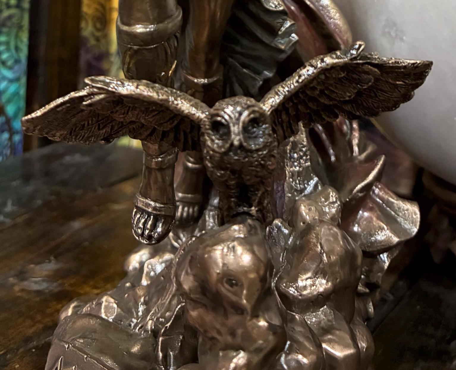 Athena Goddess Statue 10 1/4 Inch | Owl of Wisdom Figurine | Greek Mythology Altar Decor | Protection Courage Strategy | Spiritual Gift