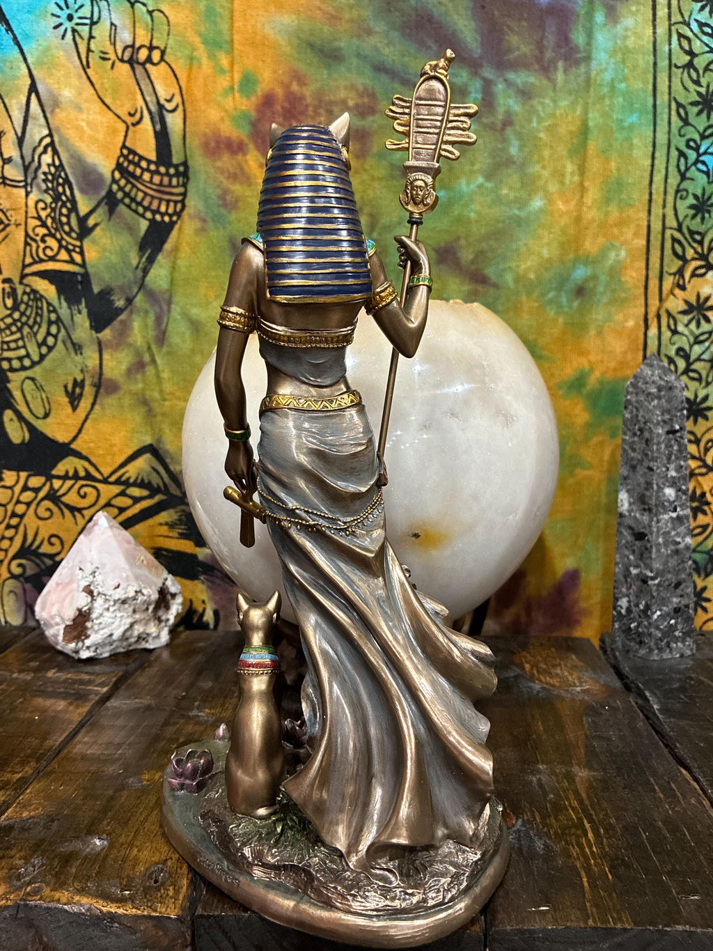 Bastet Statue 10 7/8" Bronze Cast Resin | Kemetic Cat Goddess Altar Decor, Home Blessings