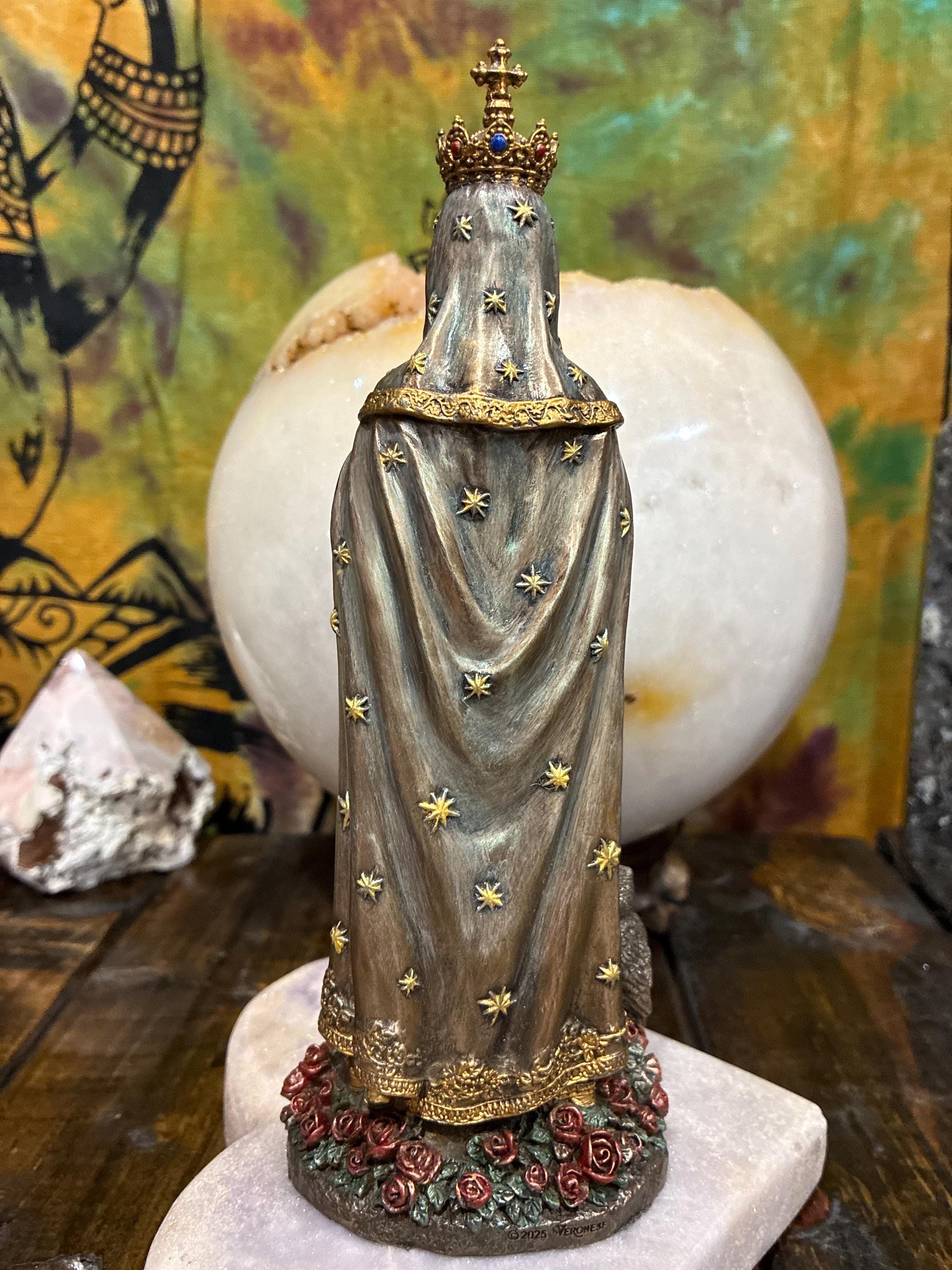 Santa Muerte Statue, Crowned Skeleton Prayer Figure, Bronze Cast Resin Altar Decor