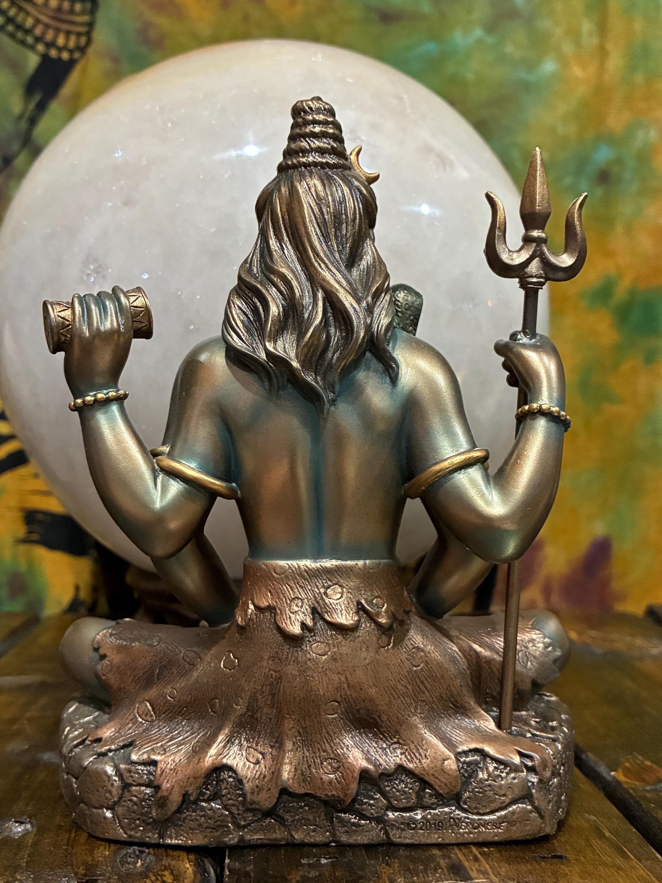 Shiva Statue — 6 1/4” (Meditation Pose) | Hindu Deity Altar Decor | Trident + Drum |