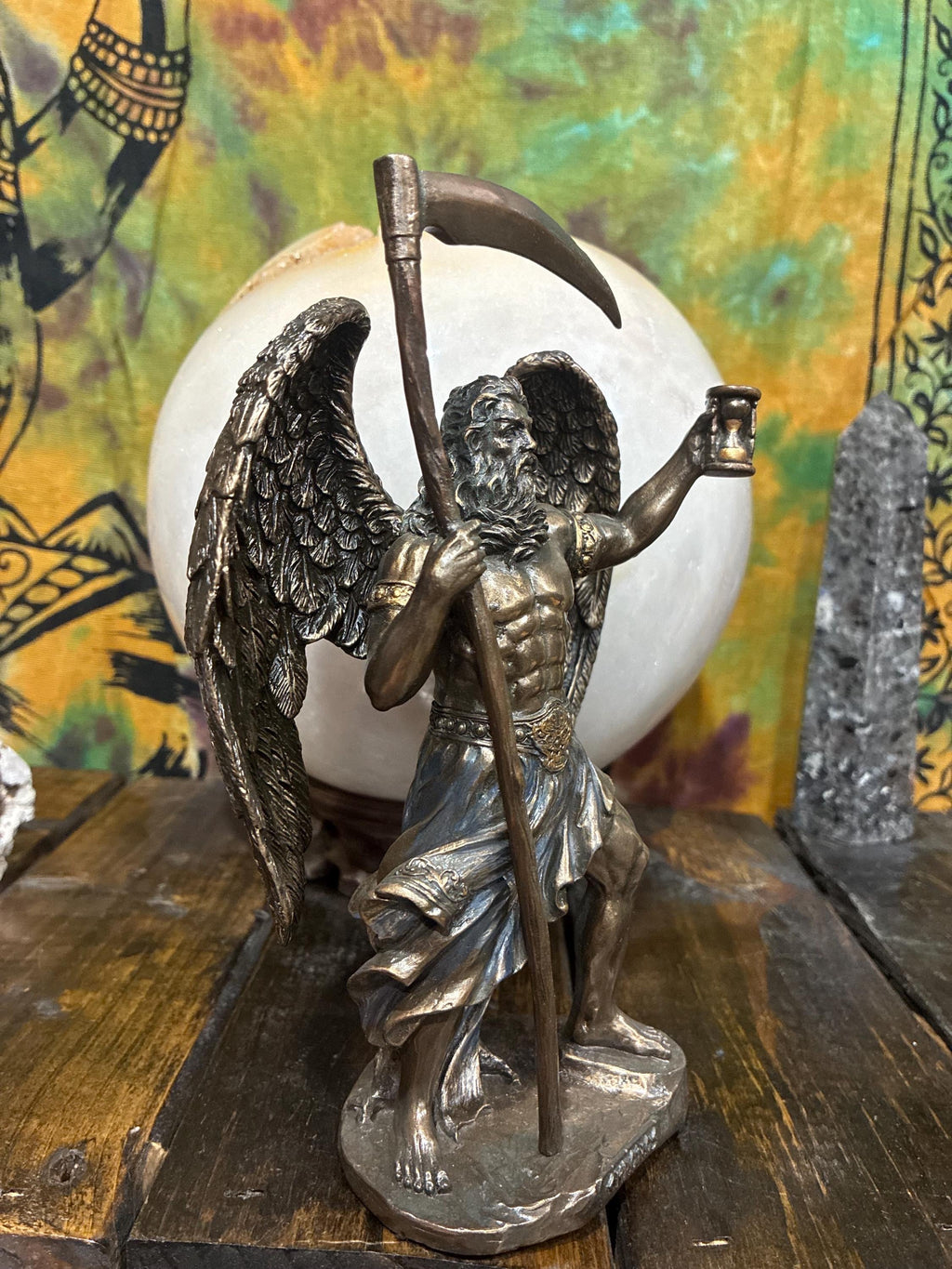 Chronos Statue – Time, Fate & Transformation | Gothic Altar Decor | Father Time, Scythe, Hourglass, Spiritual Gift