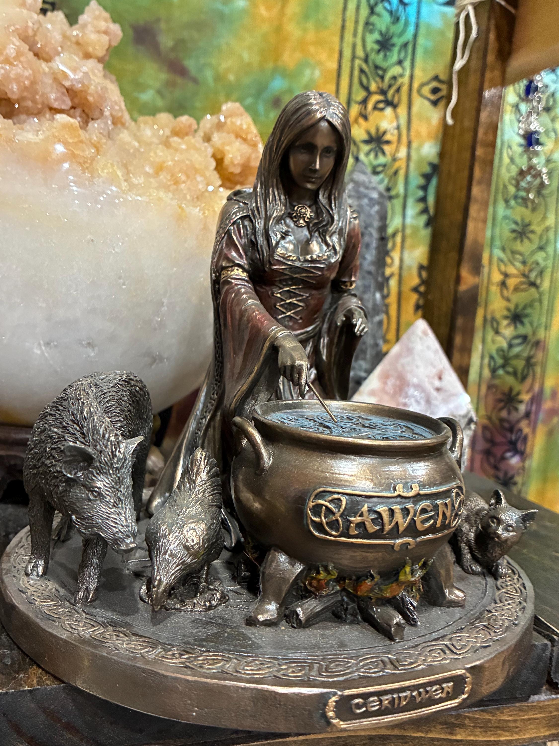 Ceridwen Statue - Welsh Goddess, Cauldron of Awen, Celtic Altar Decor