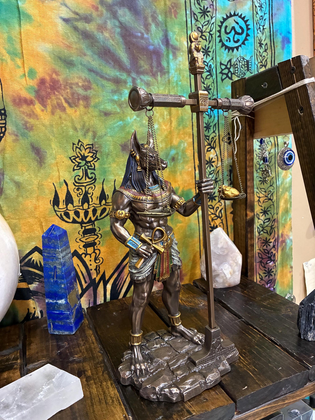 Bronze Cast Resin Anubis Statue | 13" Egyptian God Figurine, Guardian Altar Decor