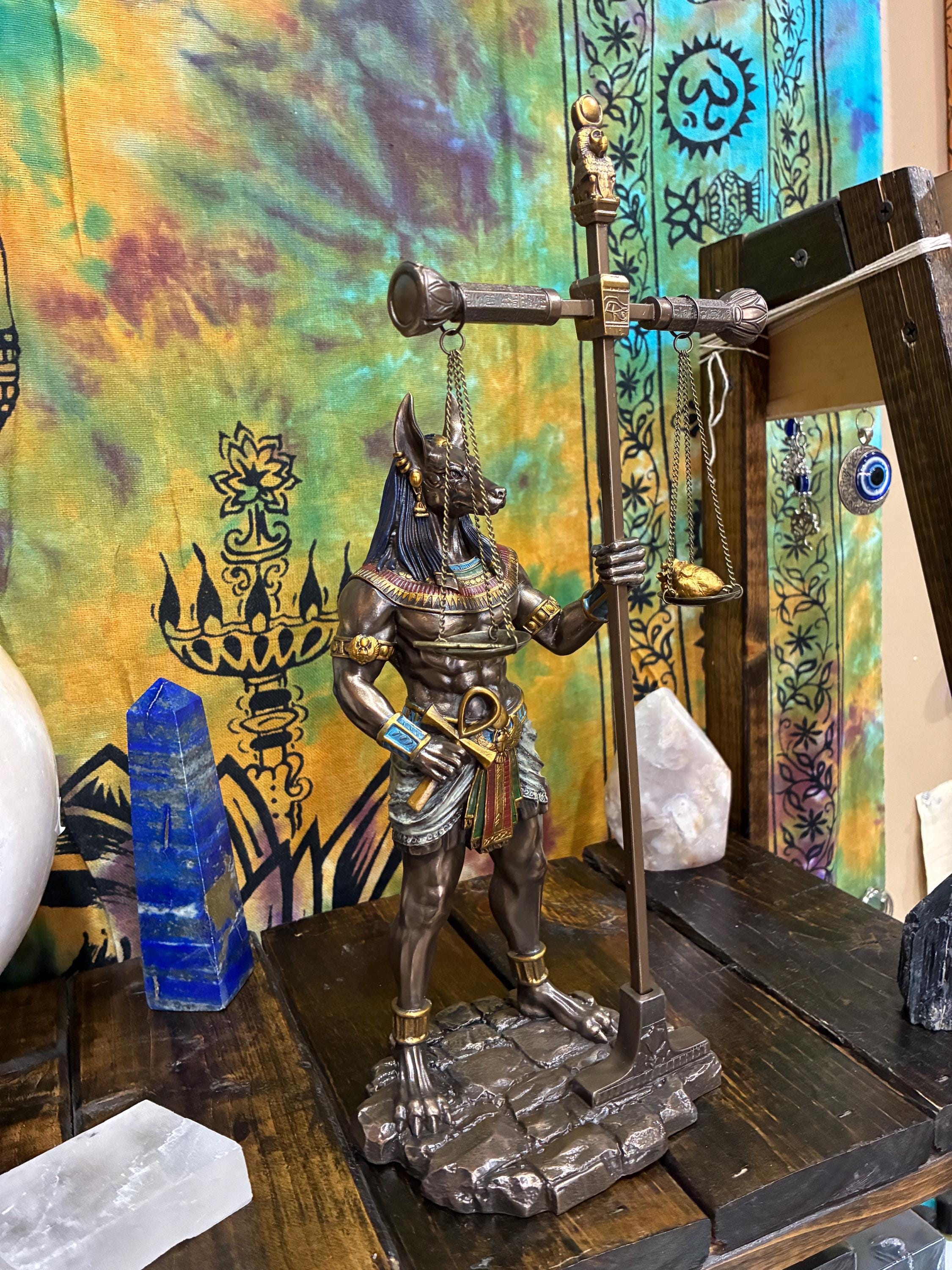 Bronze Cast Resin Anubis Statue | 13" Egyptian God Figurine, Guardian Altar Decor