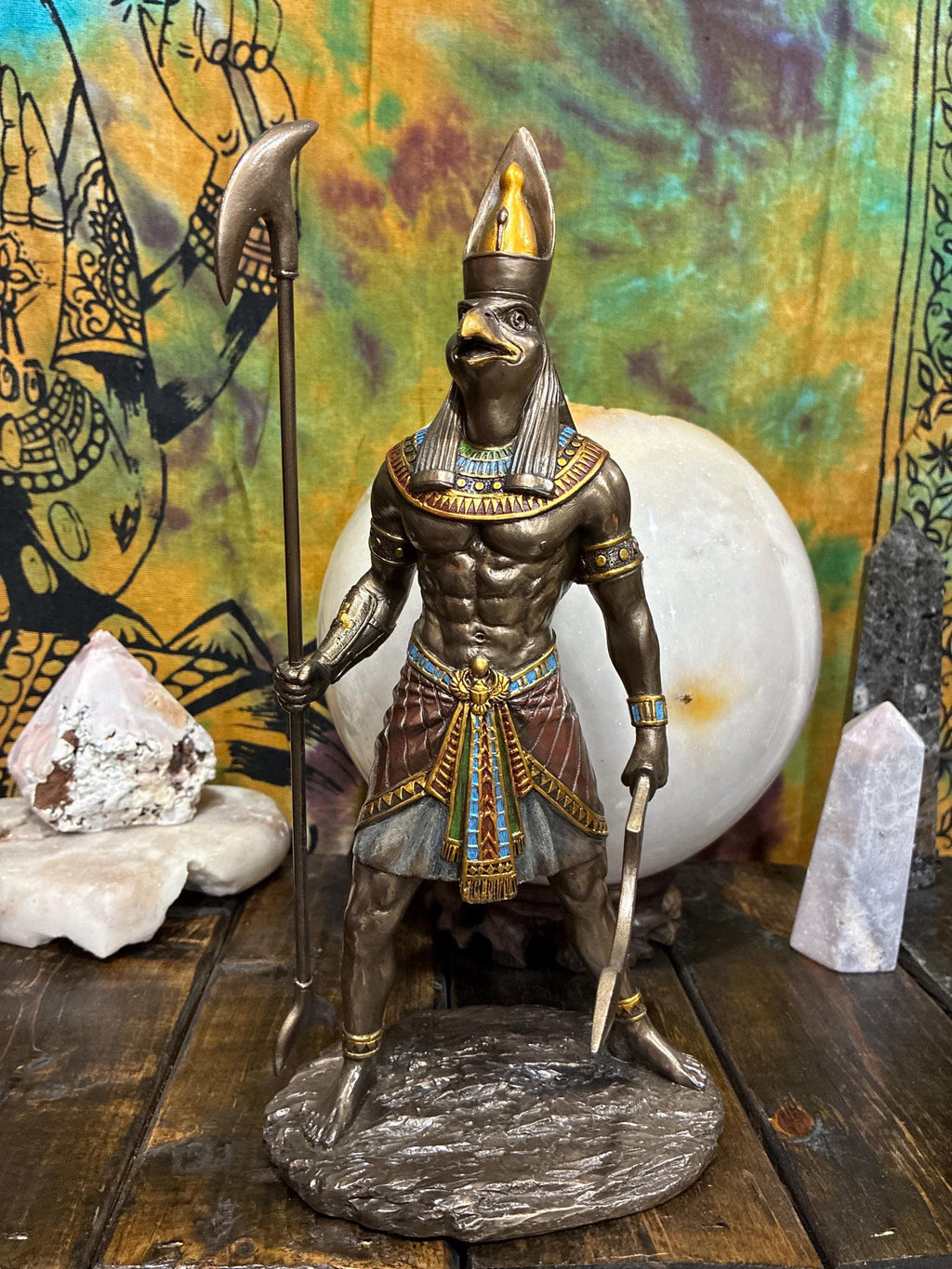 Horus Statue | 10.5" Egyptian Falcon God, Bronze Finish Altar Decor