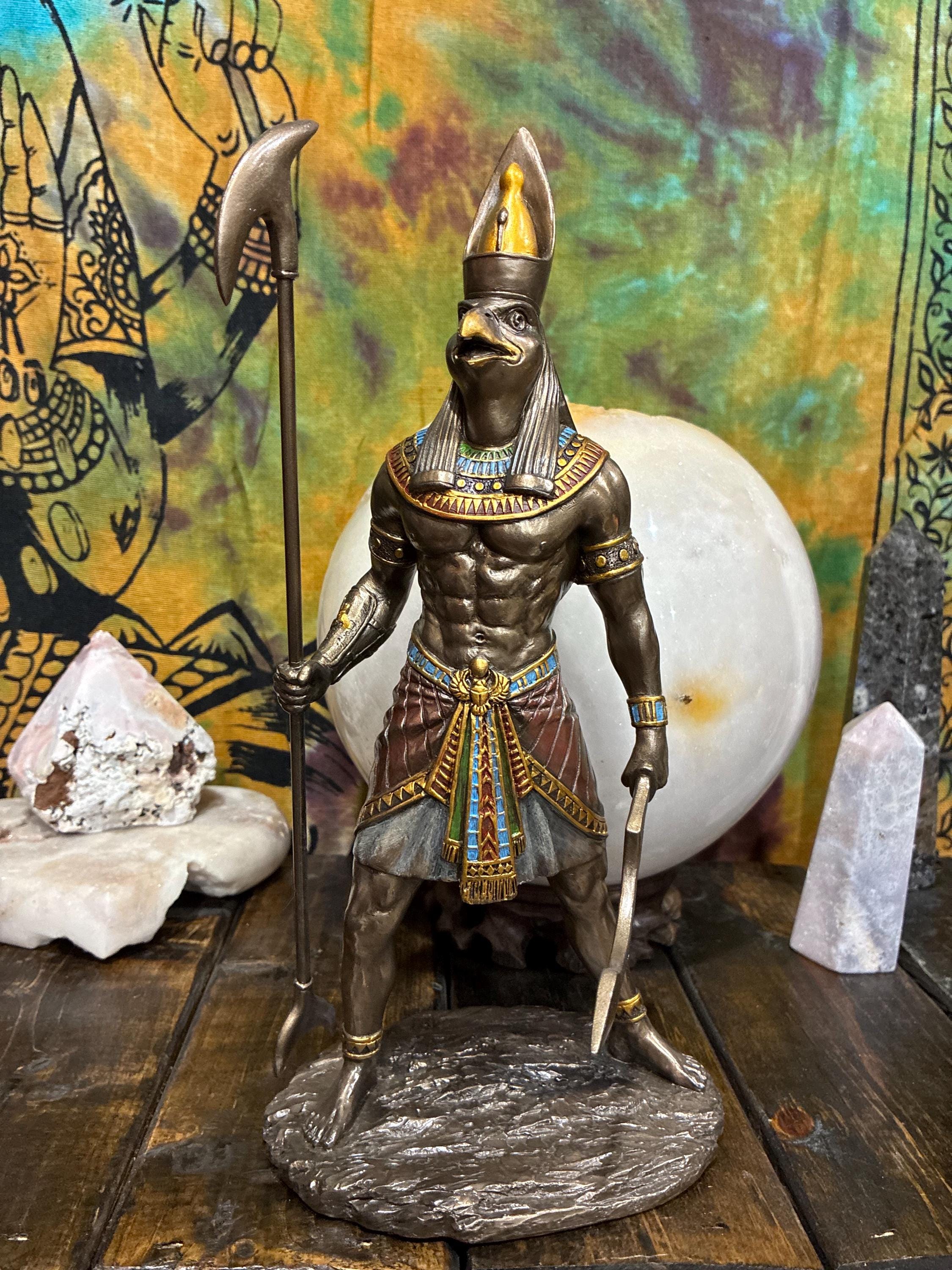 Horus Statue | 10.5" Egyptian Falcon God, Bronze Finish Altar Decor