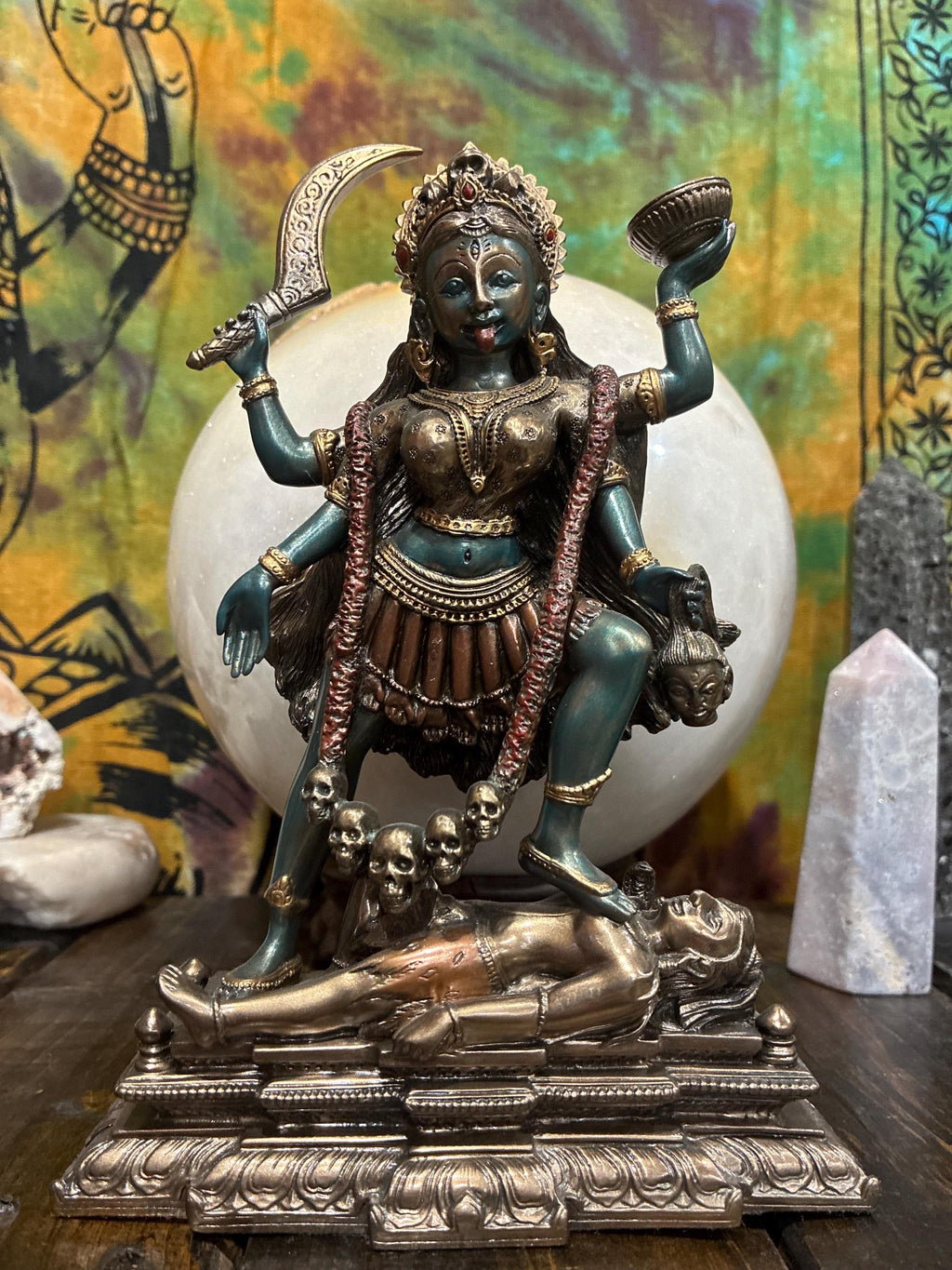 Kali Statue | 7 7/8" Bronze Cast Resin Hindu Goddess Altar Decor