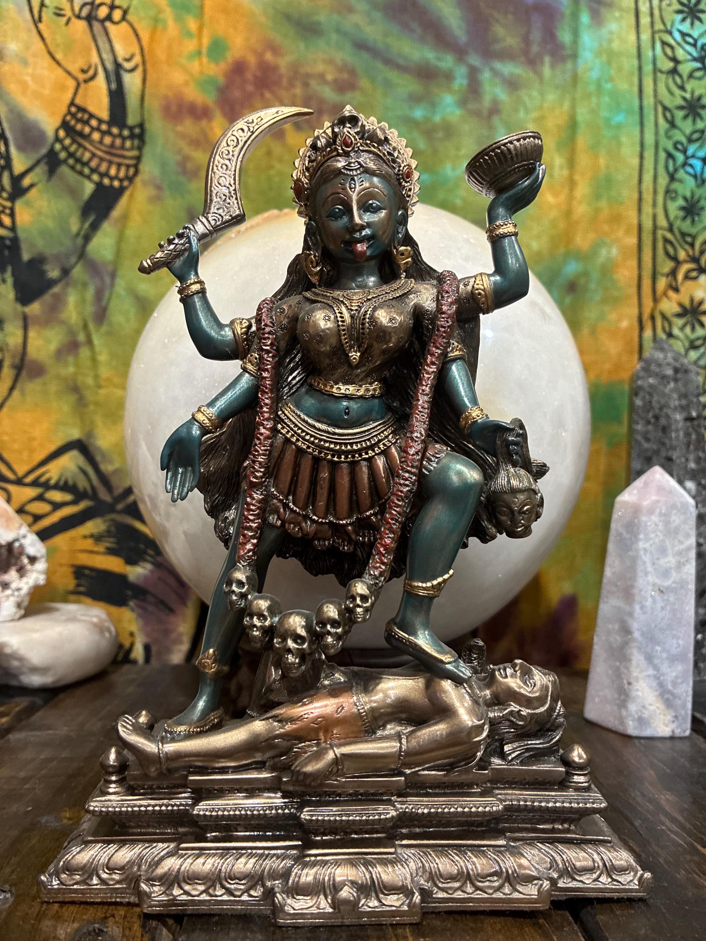 Kali Statue | 7 7/8" Bronze Cast Resin Hindu Goddess Altar Decor