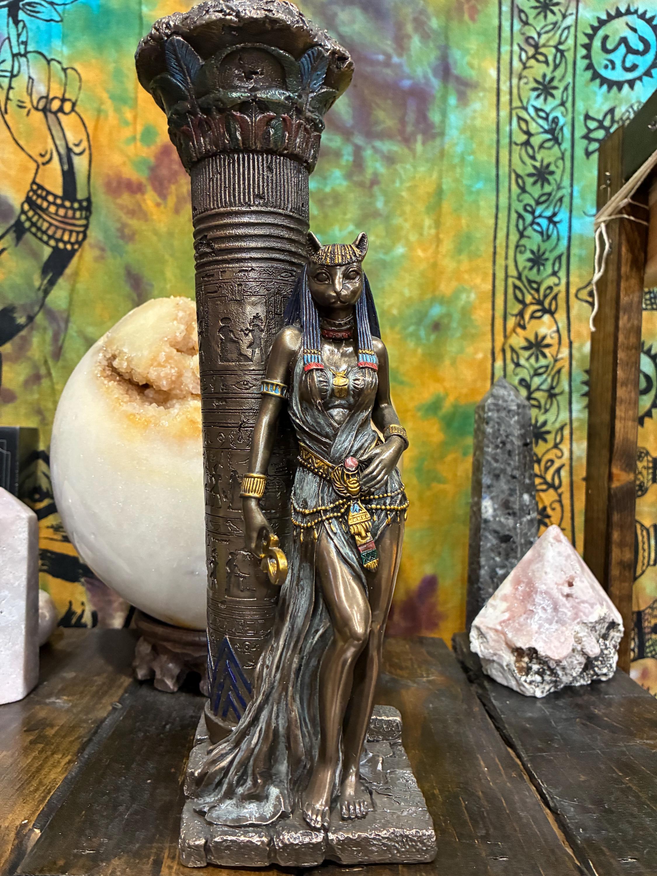 Bastet Statue Candle Holder – Egyptian Goddess Altar Decor