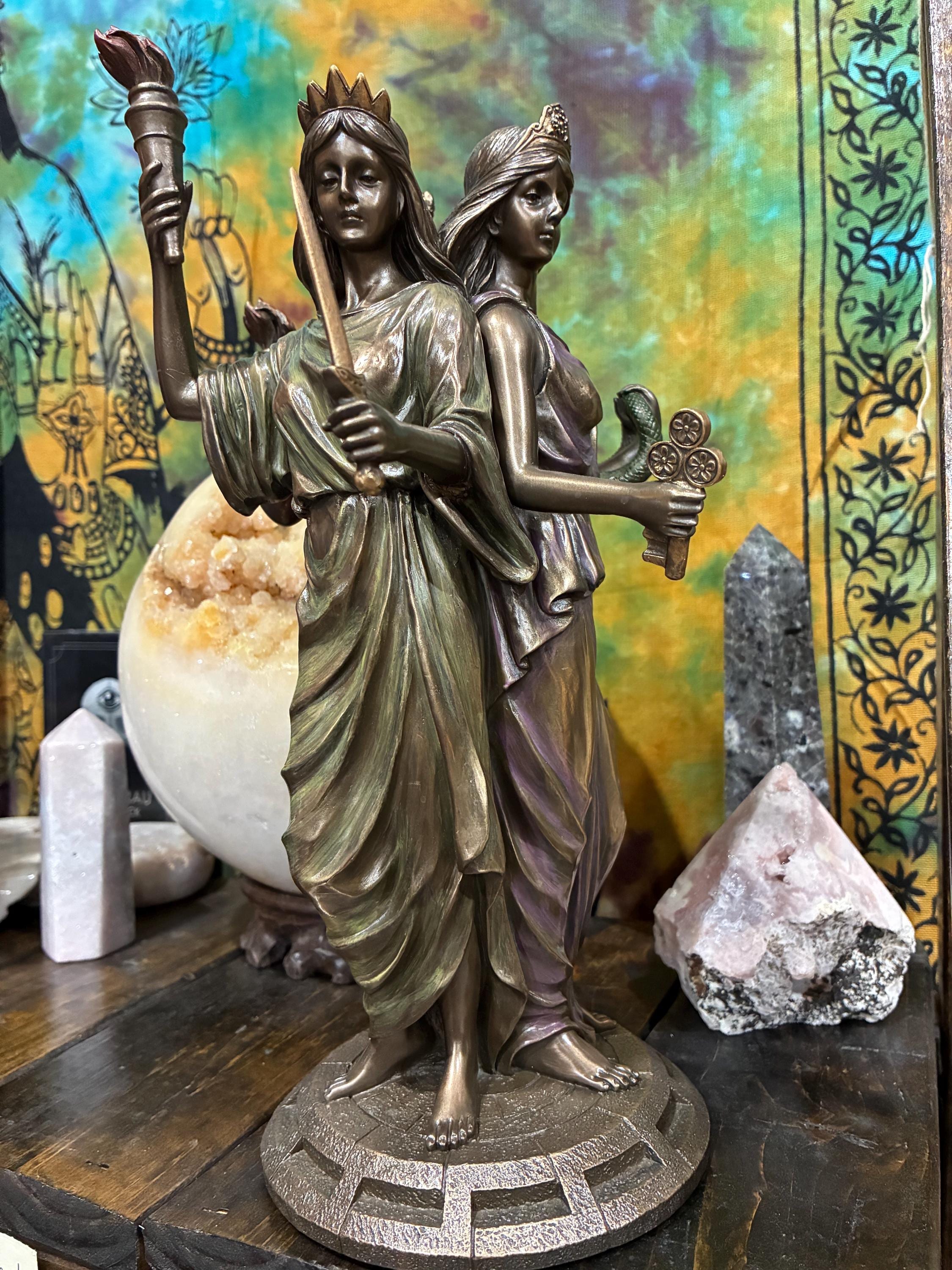 Triple Hecate Statue - Bronze Pagan Altar Decor, Witchcraft Gift