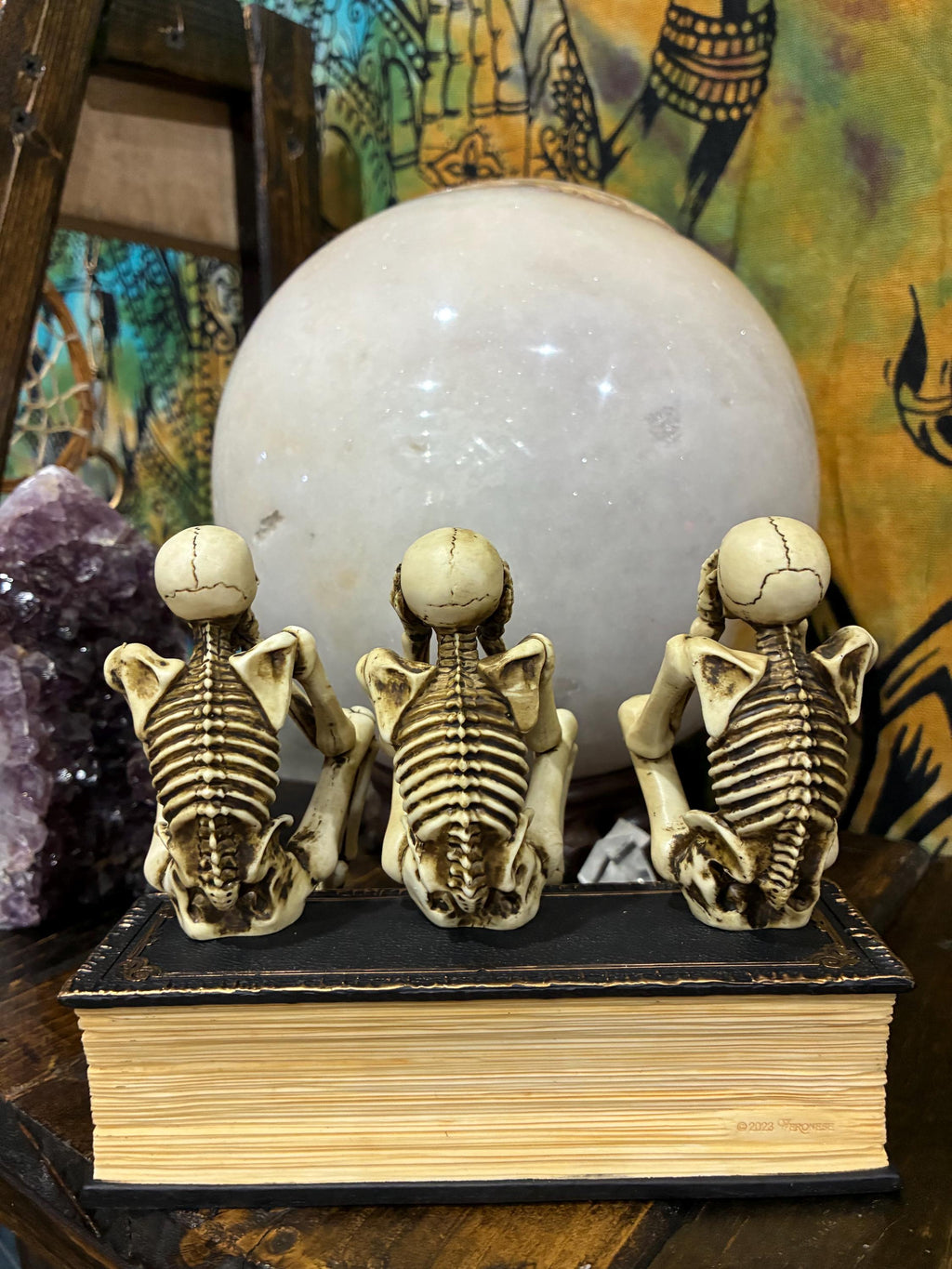 Hear See Speak No Evil Skeletons – Gothic Desk Decor, Resin Figurines (6" x 3" x 4.75")