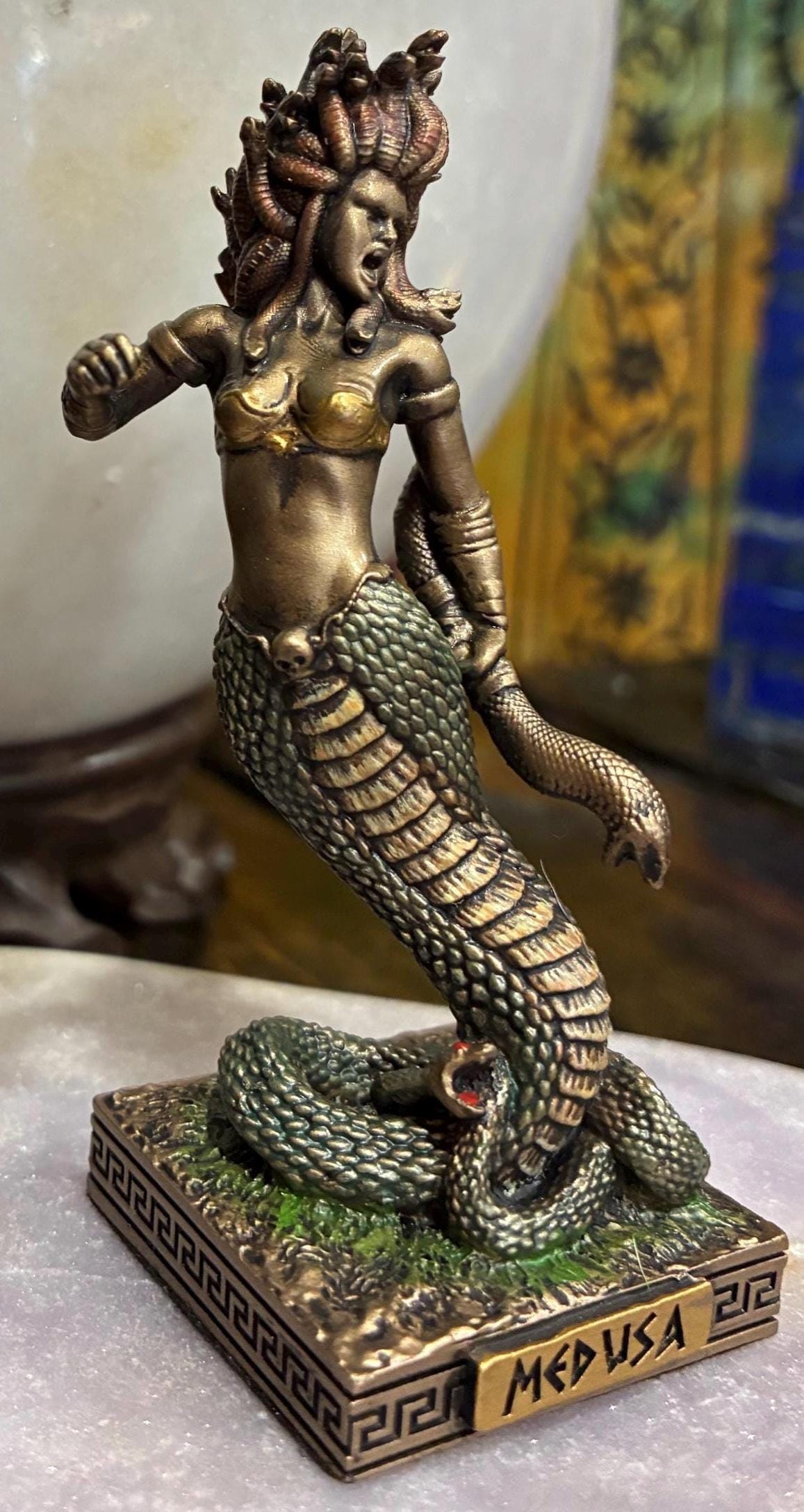 Medusa Statue — 3 5/8” | Mini Gorgon Figurine | Greek Mythology Decor | Protection & Boundary Symbol | Altar Gift