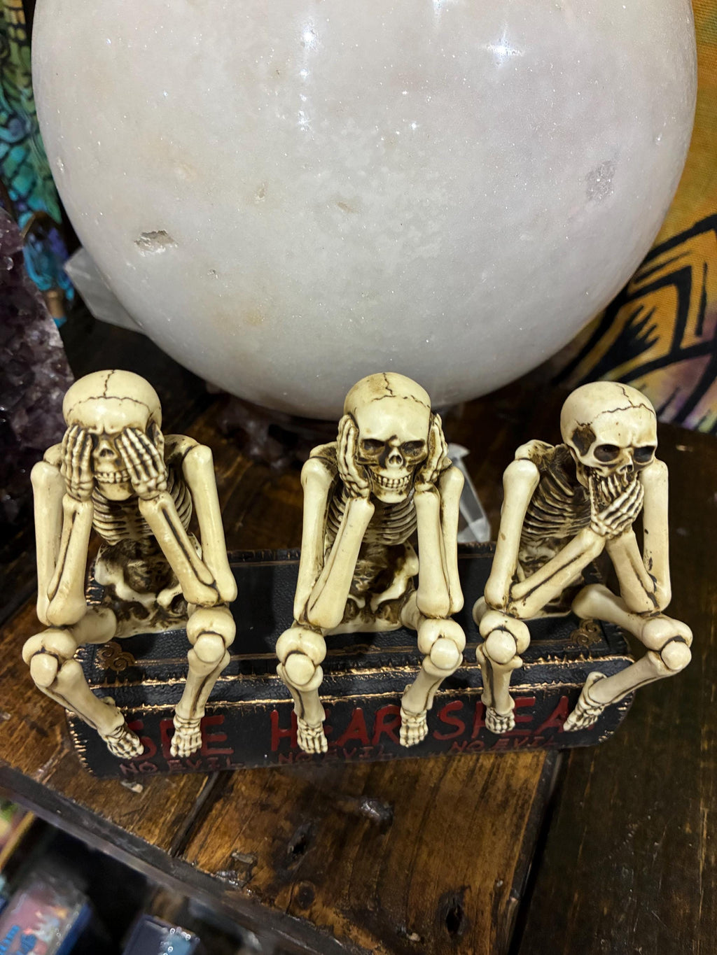 Hear See Speak No Evil Skeletons – Gothic Desk Decor, Resin Figurines (6" x 3" x 4.75")