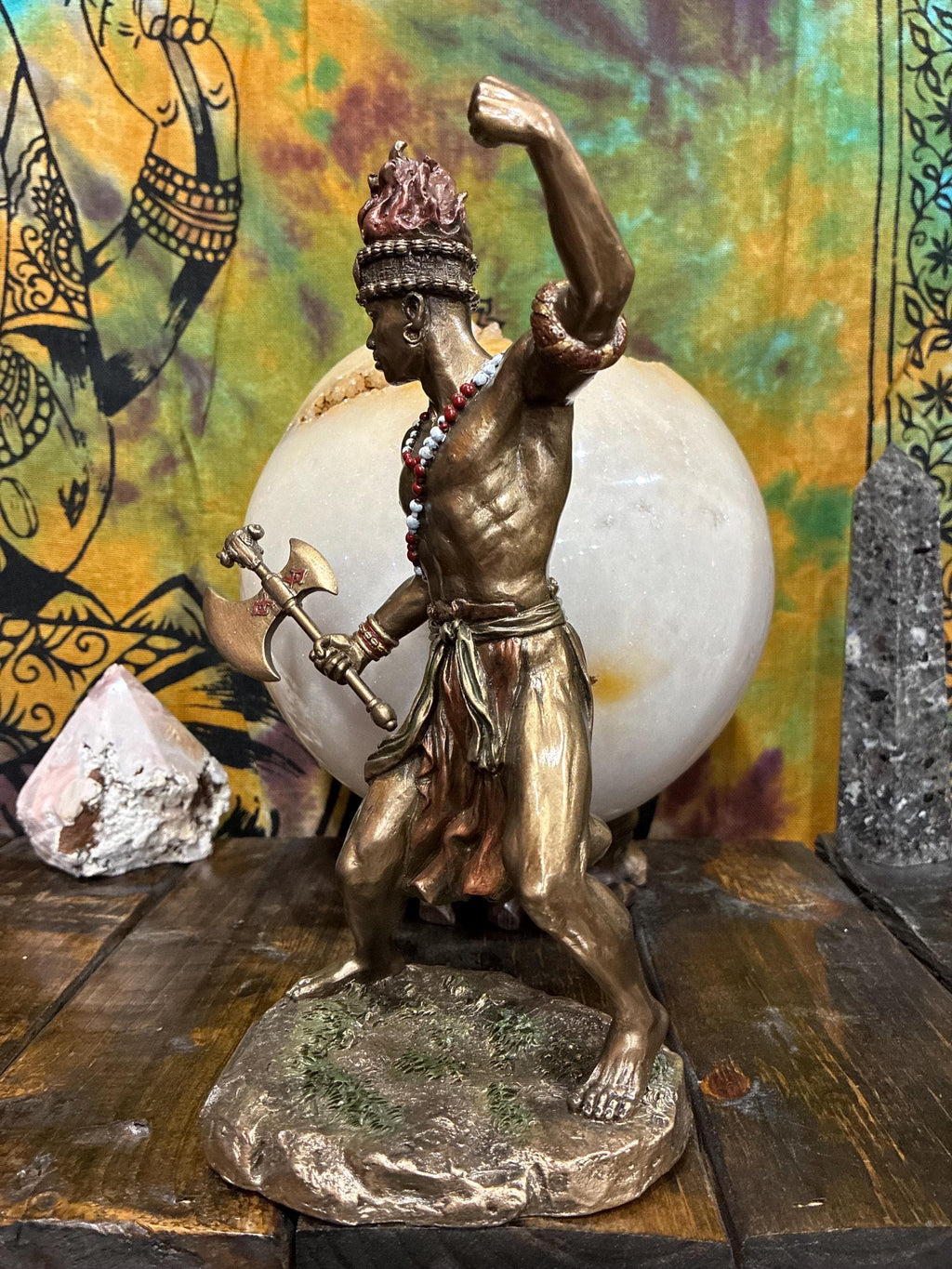 Orisha Changó Statue, Bronze Cast Resin, Double Axe, Spiritual Altar Decor