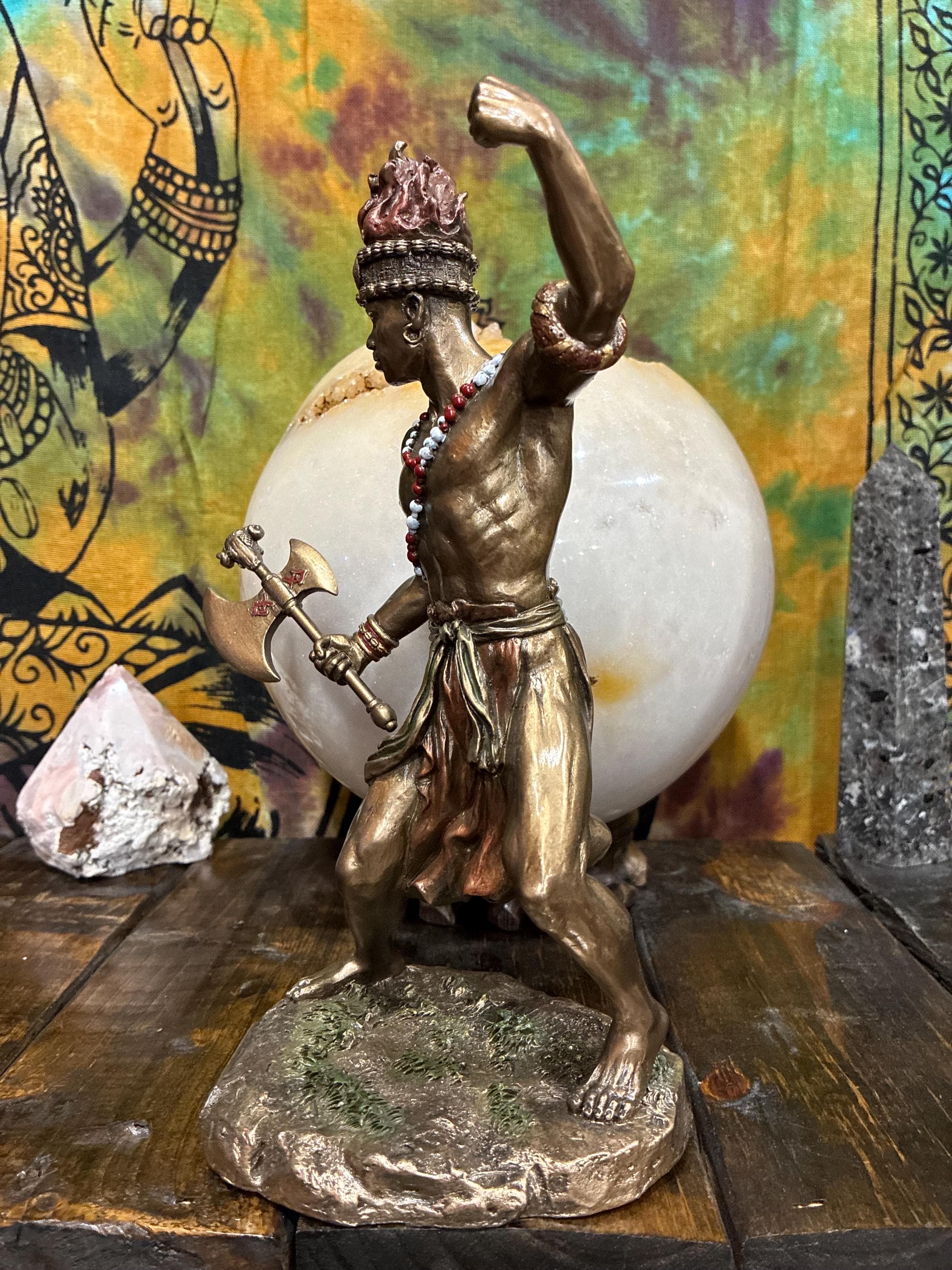 Orisha Changó Statue, Bronze Cast Resin, Double Axe, Spiritual Altar Decor