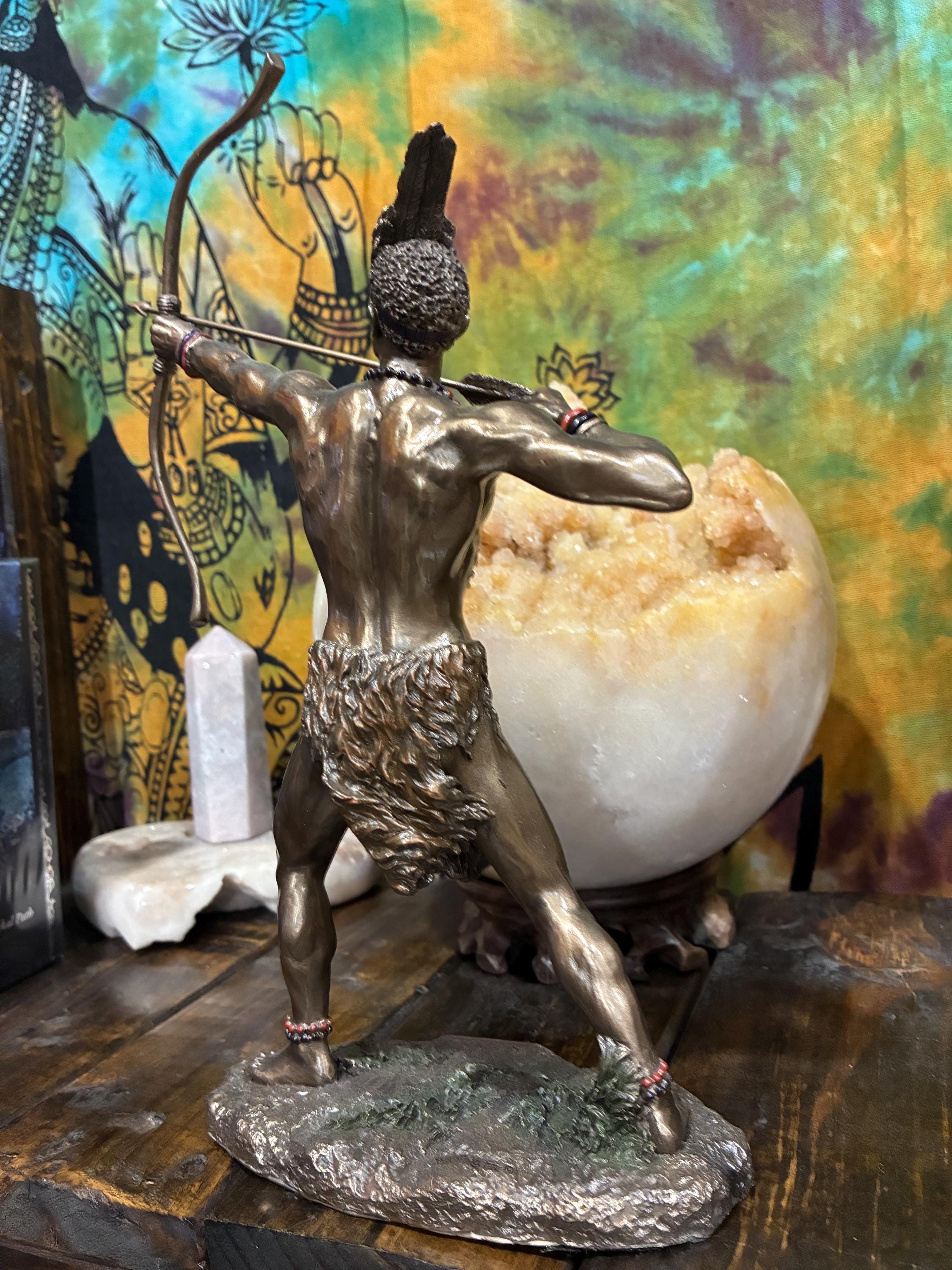 Ochosi Statue | Bronze Finish Orisha Hunter Archer Altar Decor