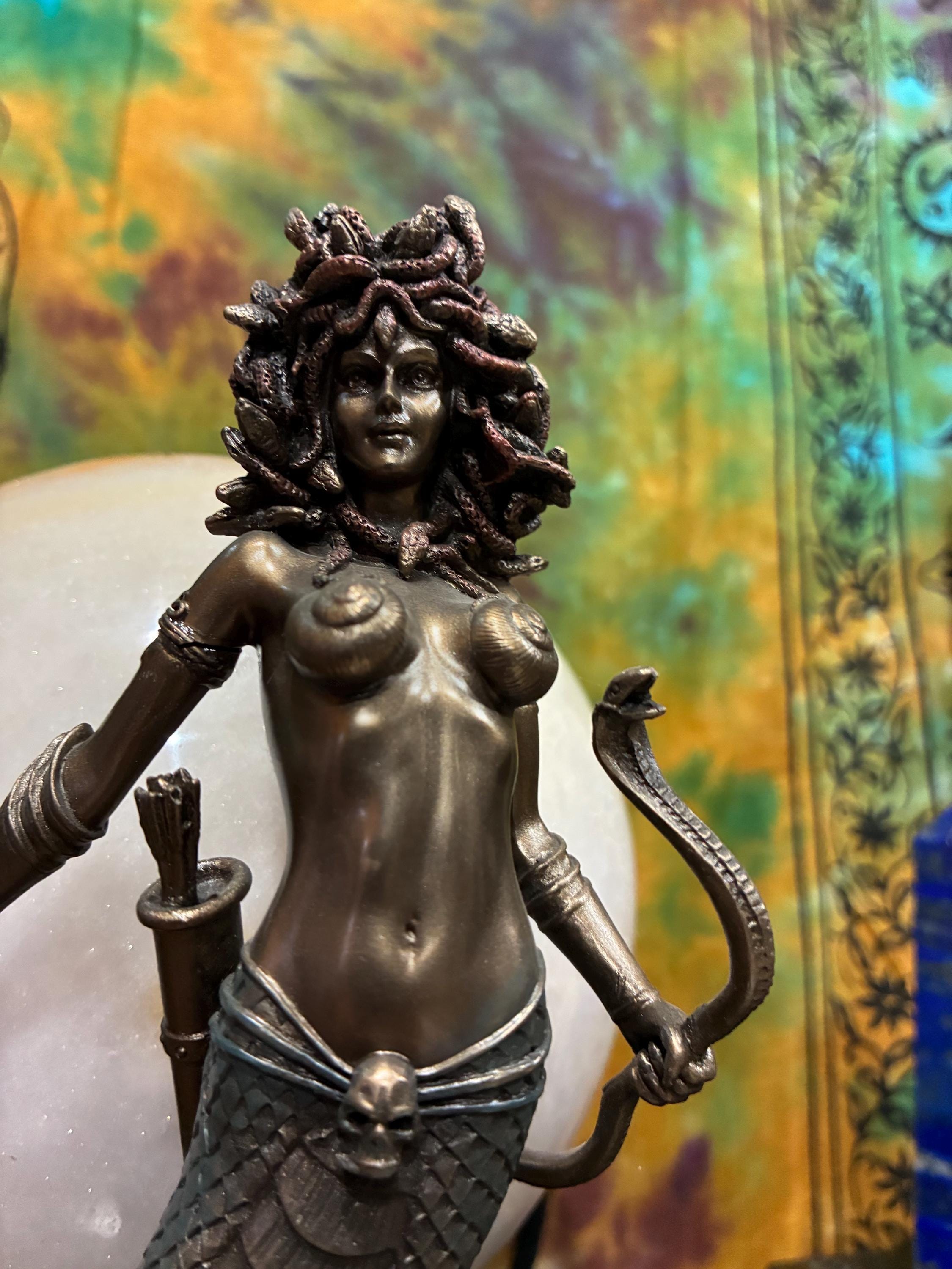 Bronze Cast Resin Medusa Statue | Greek Mythology Gorgon Figurine (8 3/4")