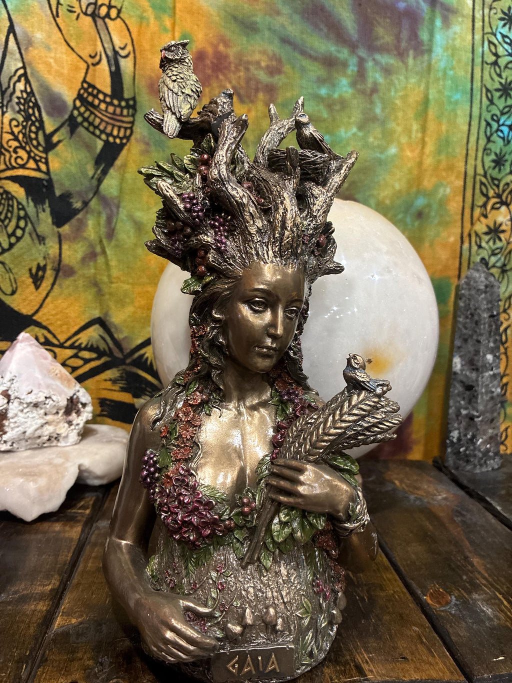 Gaia Statue | 10" Mother Earth Goddess, Bronze Cast Resin Altar Decor