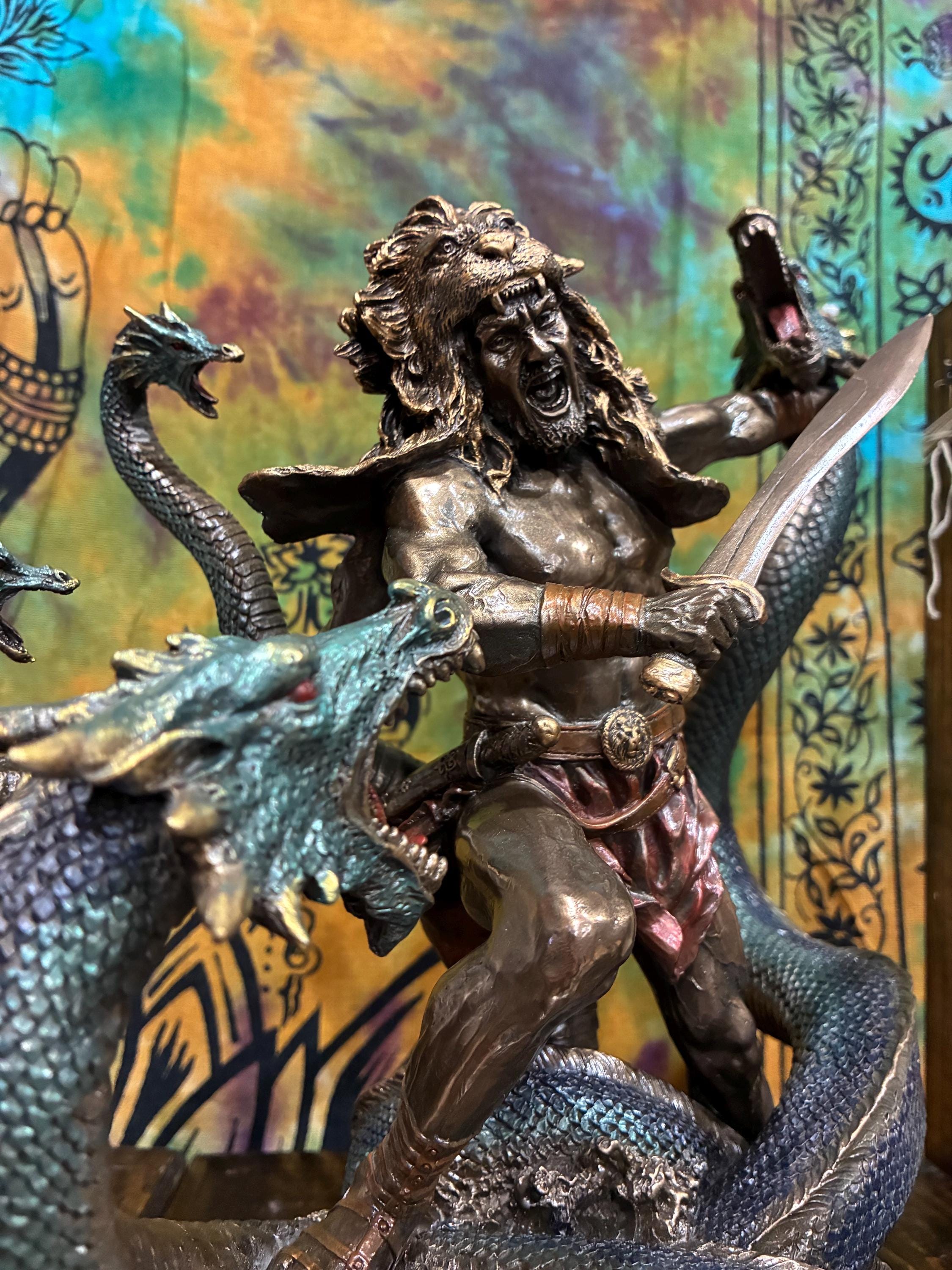 Hercules Statue 12 1/2 Inch | Greek Mythology Decor | Hercules vs Hydra Figurine | Heracles Statue | Strength Courage Gift