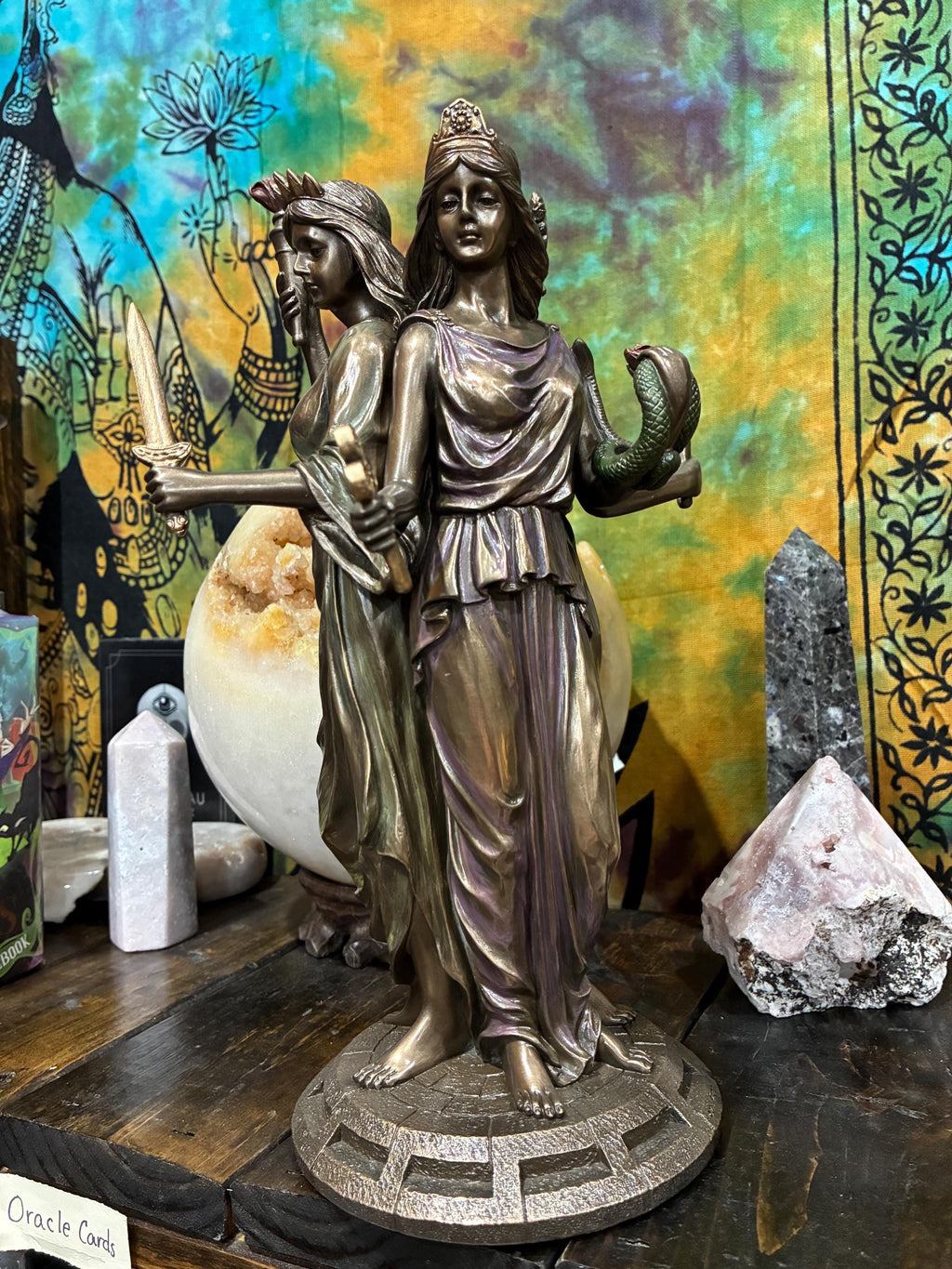 Triple Hecate Statue - Bronze Pagan Altar Decor, Witchcraft Gift