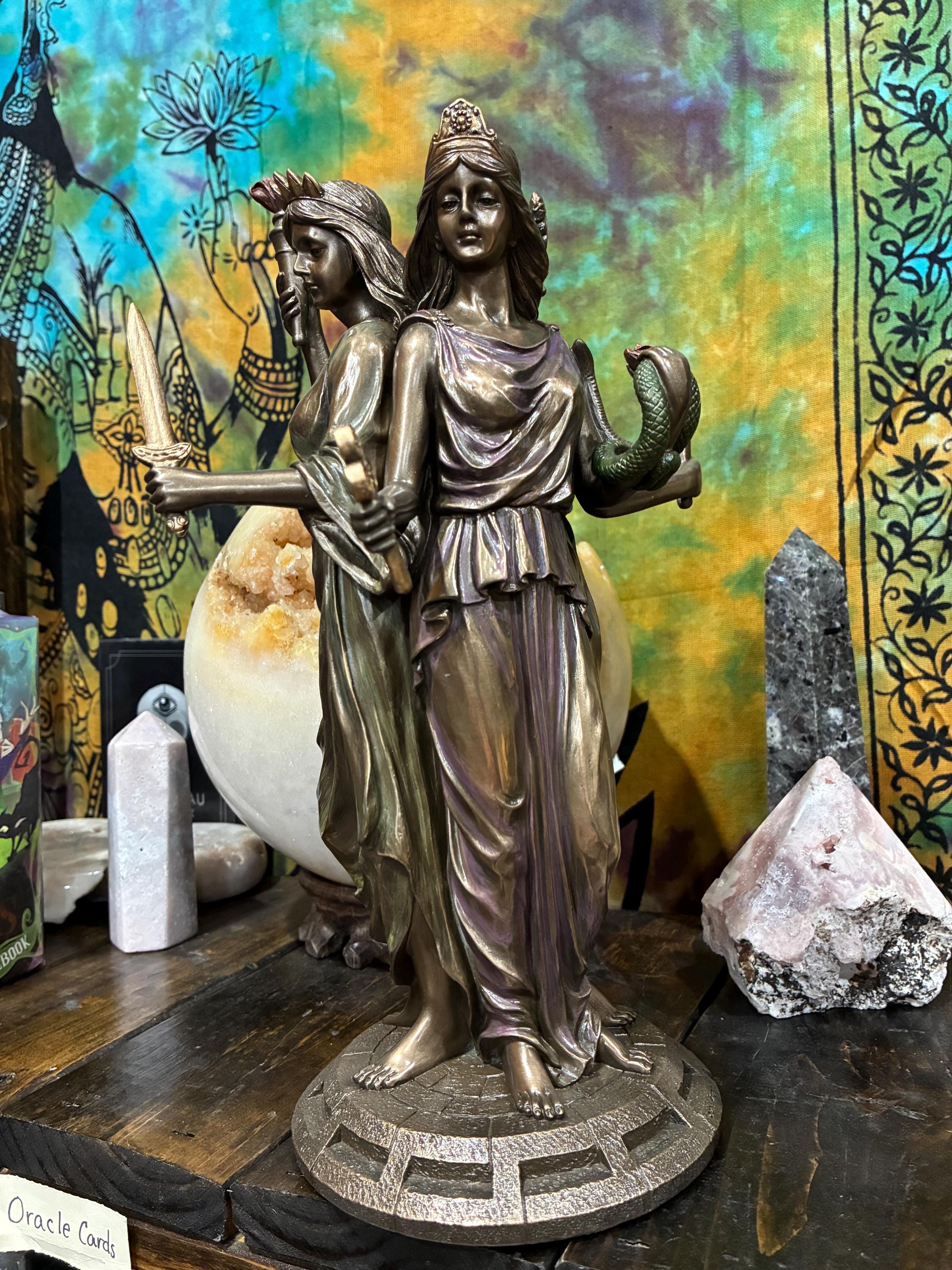 Triple Hecate Statue - Bronze Pagan Altar Decor, Witchcraft Gift