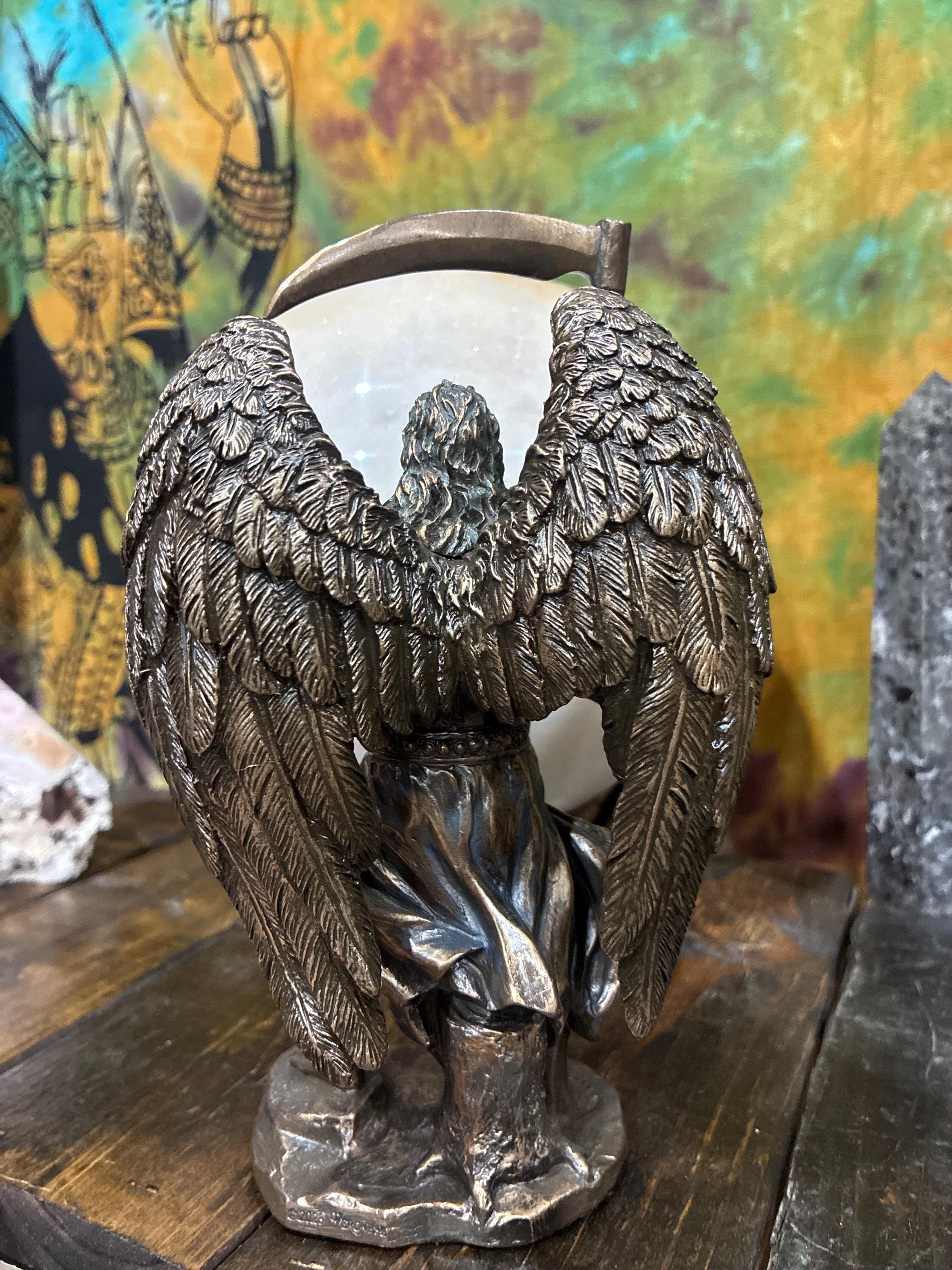 Chronos Statue – Time, Fate & Transformation | Gothic Altar Decor | Father Time, Scythe, Hourglass, Spiritual Gift