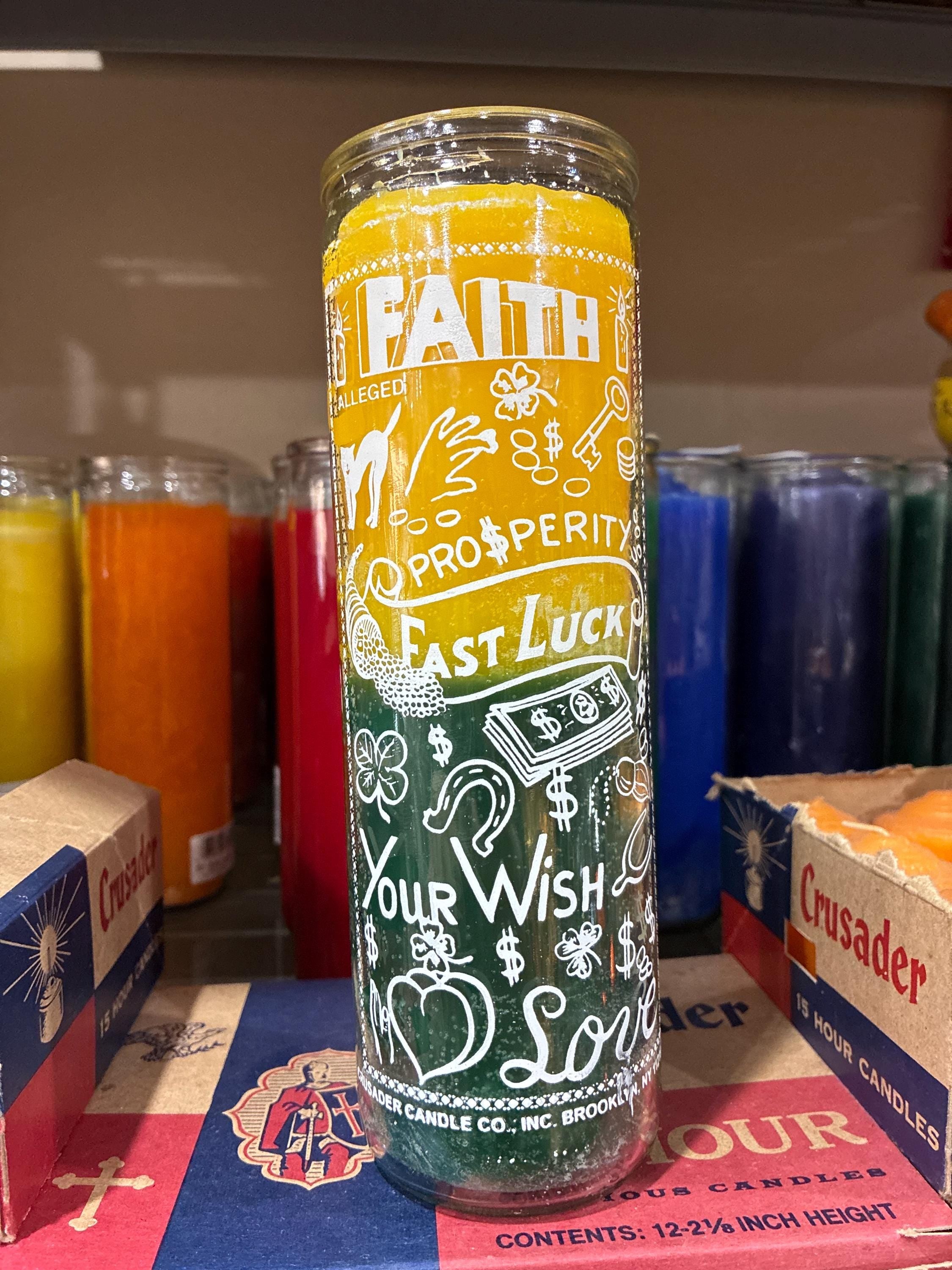 Fast luck- intention candles, 7 day glass pillar, novena, non-scented, spell candle