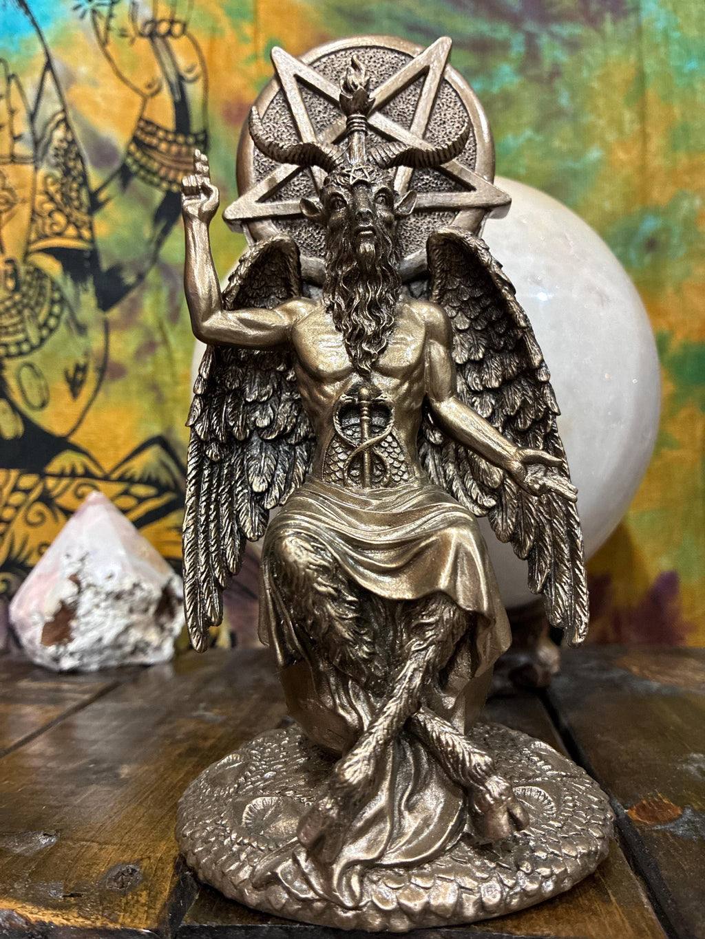 Baphomet Statue Bronze Cast Resin | Sabbatic Goat Altar Decor, Gothic Witchy Home (8 1/2")