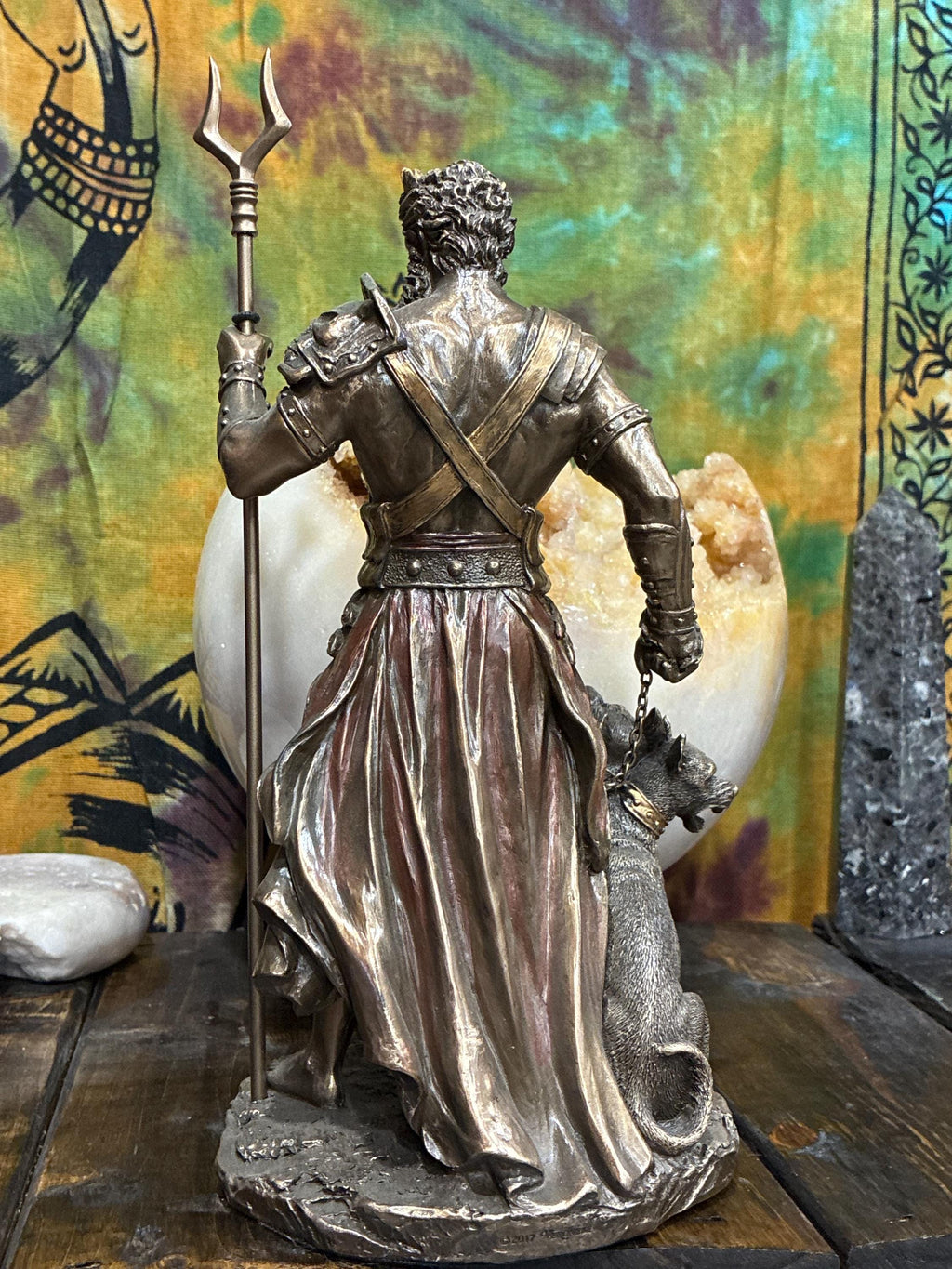 Hades Statue | Bronze Finish Greek God, Cerberus Altar Decor 10”