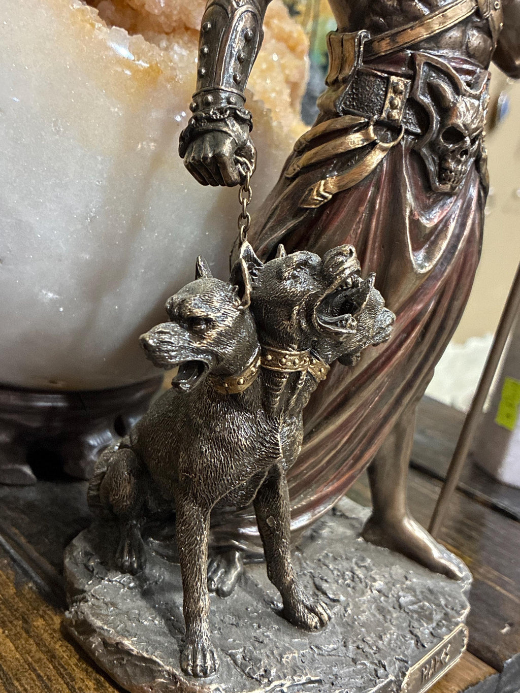 Hades Statue | Bronze Finish Greek God, Cerberus Altar Decor 10”