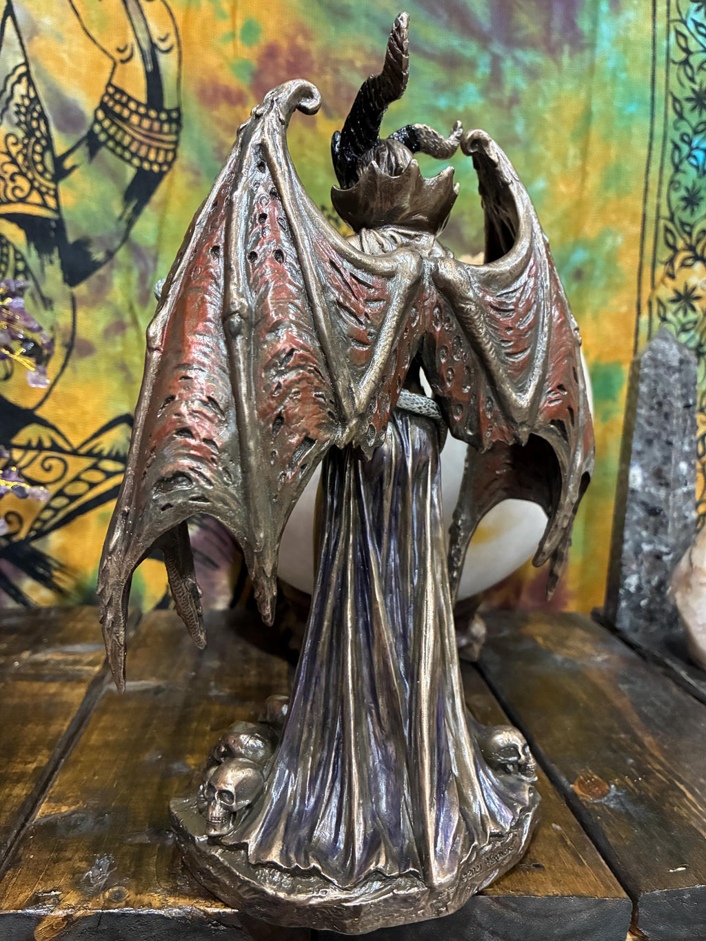 Lilith Statue 9 1/8" – Winged Gothic Demon Queen Figurine, Snake Skull Base