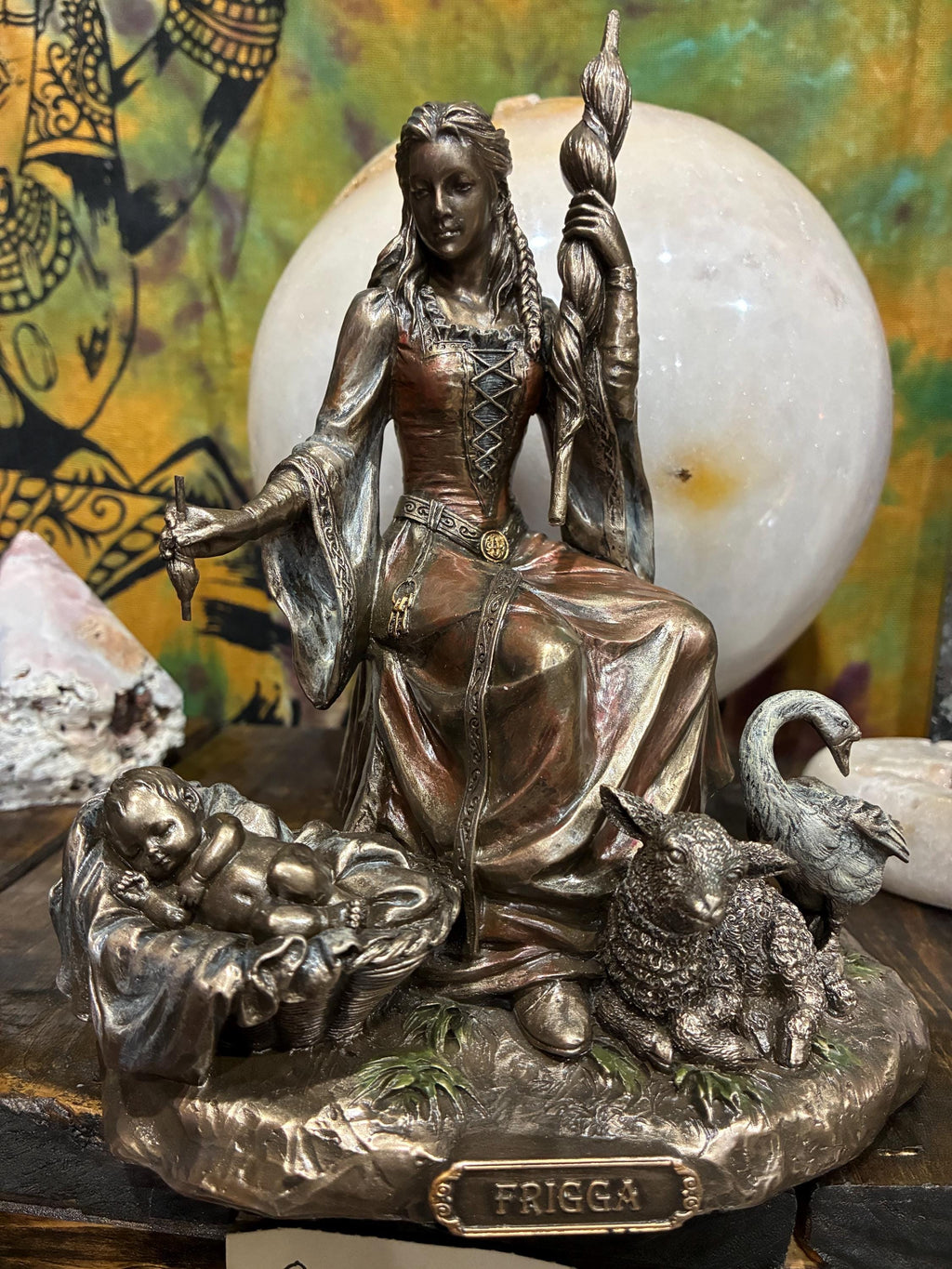 Frigga Statue | Norse Goddess of Motherhood, Home, Protection | Bronze Cast Resin Altar Decor