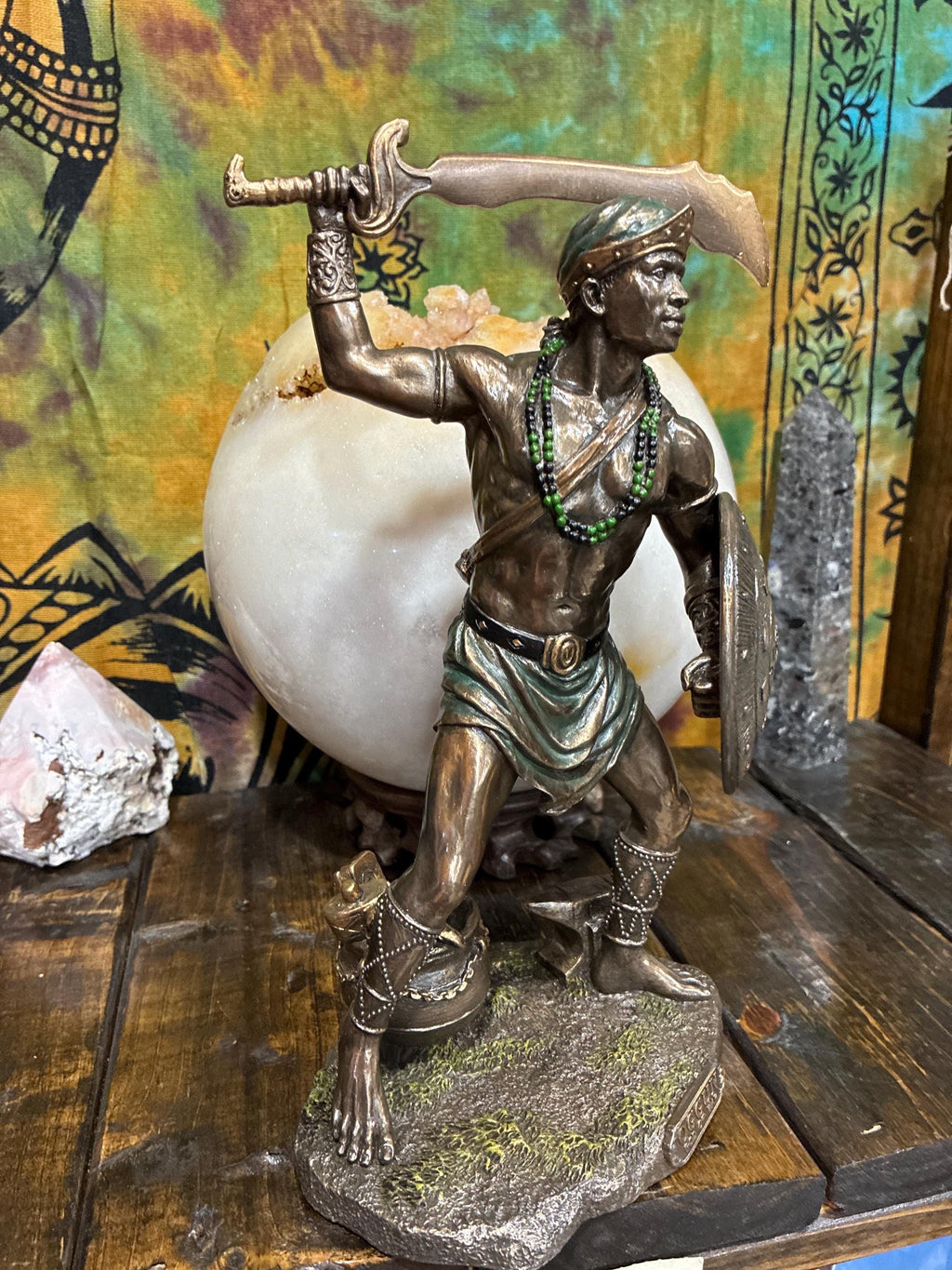Orisha Ogun Statue 9.5" Bronze Cast Resin Warrior Protector (Altar Decor)