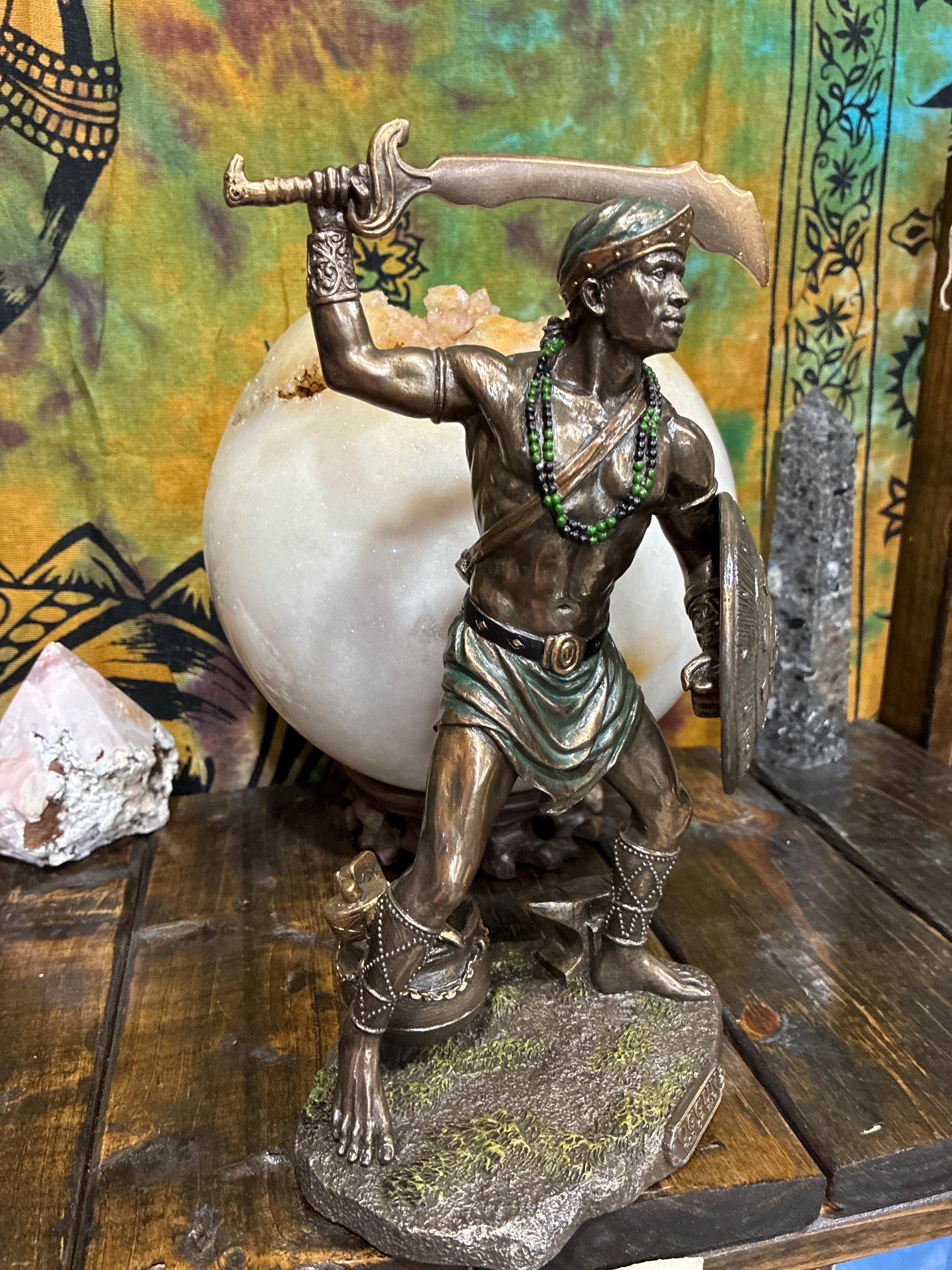 Orisha Ogun Statue 9.5" Bronze Cast Resin Warrior Protector (Altar Decor)