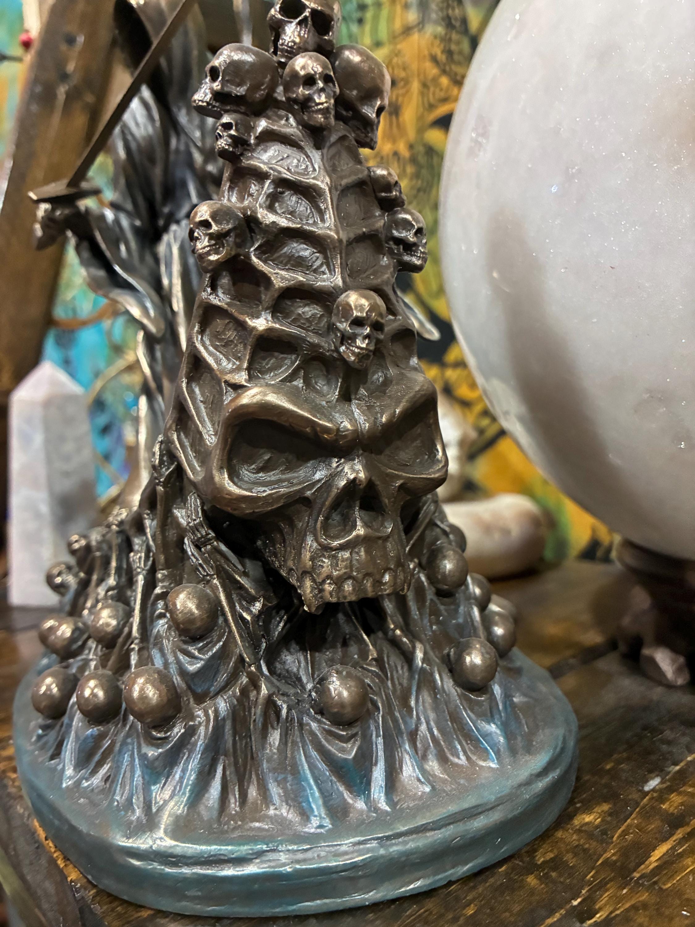 Dark Messenger Statue | Hooded Reaper with Sword & Lantern, Gothic Altar Decor