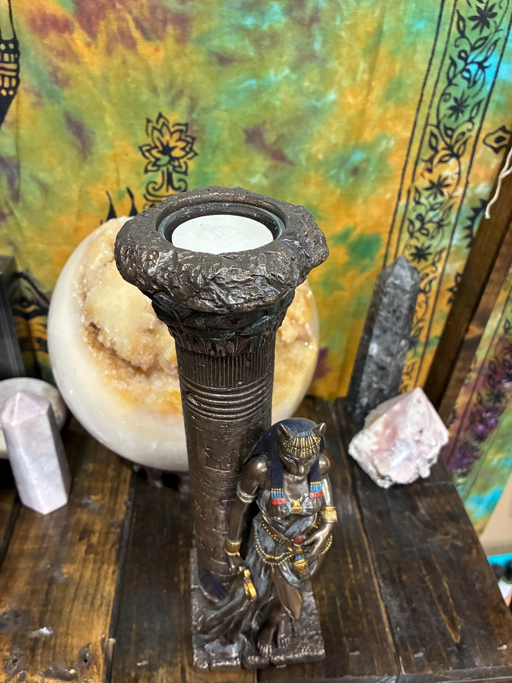 Bastet Statue Candle Holder – Egyptian Goddess Altar Decor