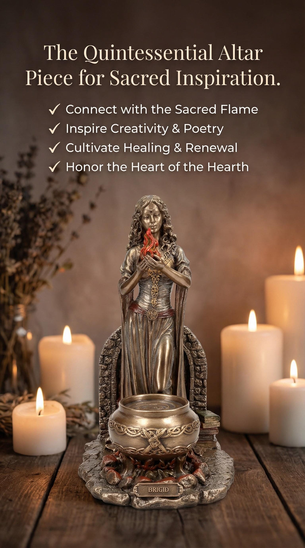 Brigid Statue 9 3/4" | Celtic Goddess Fire, Inspiration, Cauldron Altar Decor