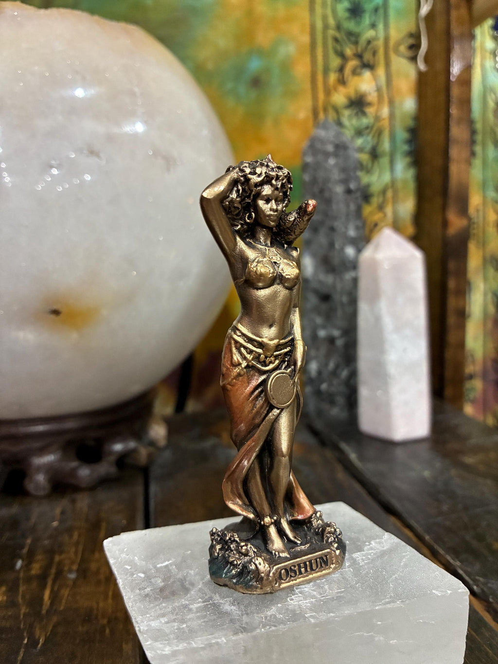 Oshun Statue | Bronze Finish, Yoruba Altar Decor (3 5/8  inch)