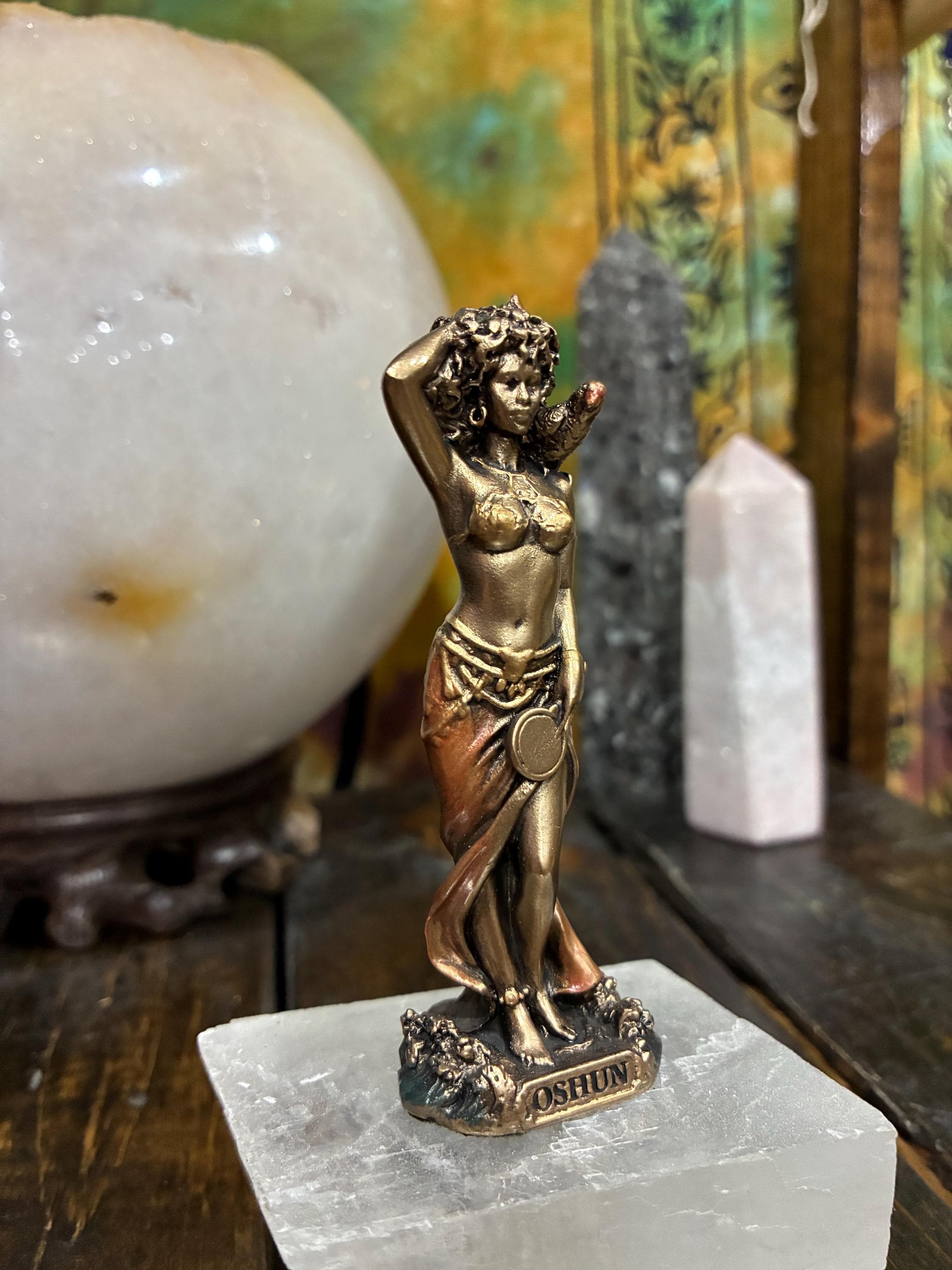 Oshun Statue | Bronze Finish, Yoruba Altar Decor (3 5/8  inch)